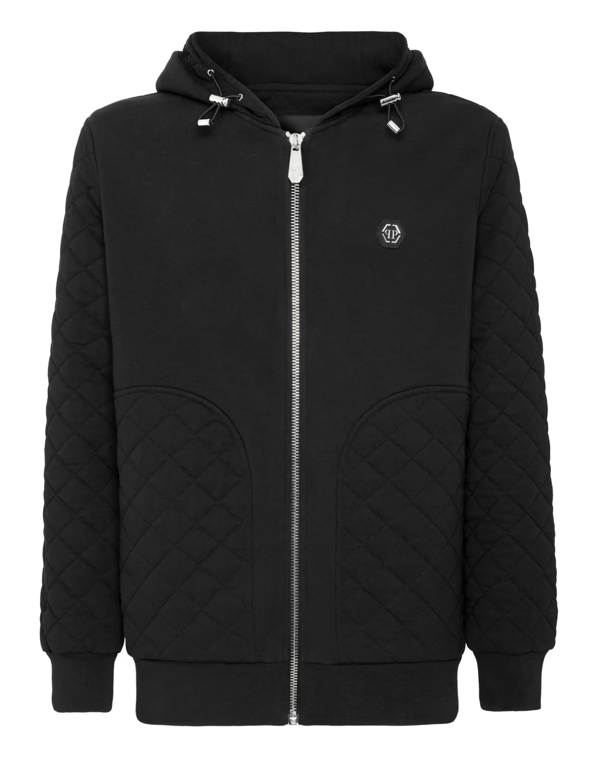 Hoodie Sweatjacket Full Zip Quilted Hexagon, цвет: Черный
