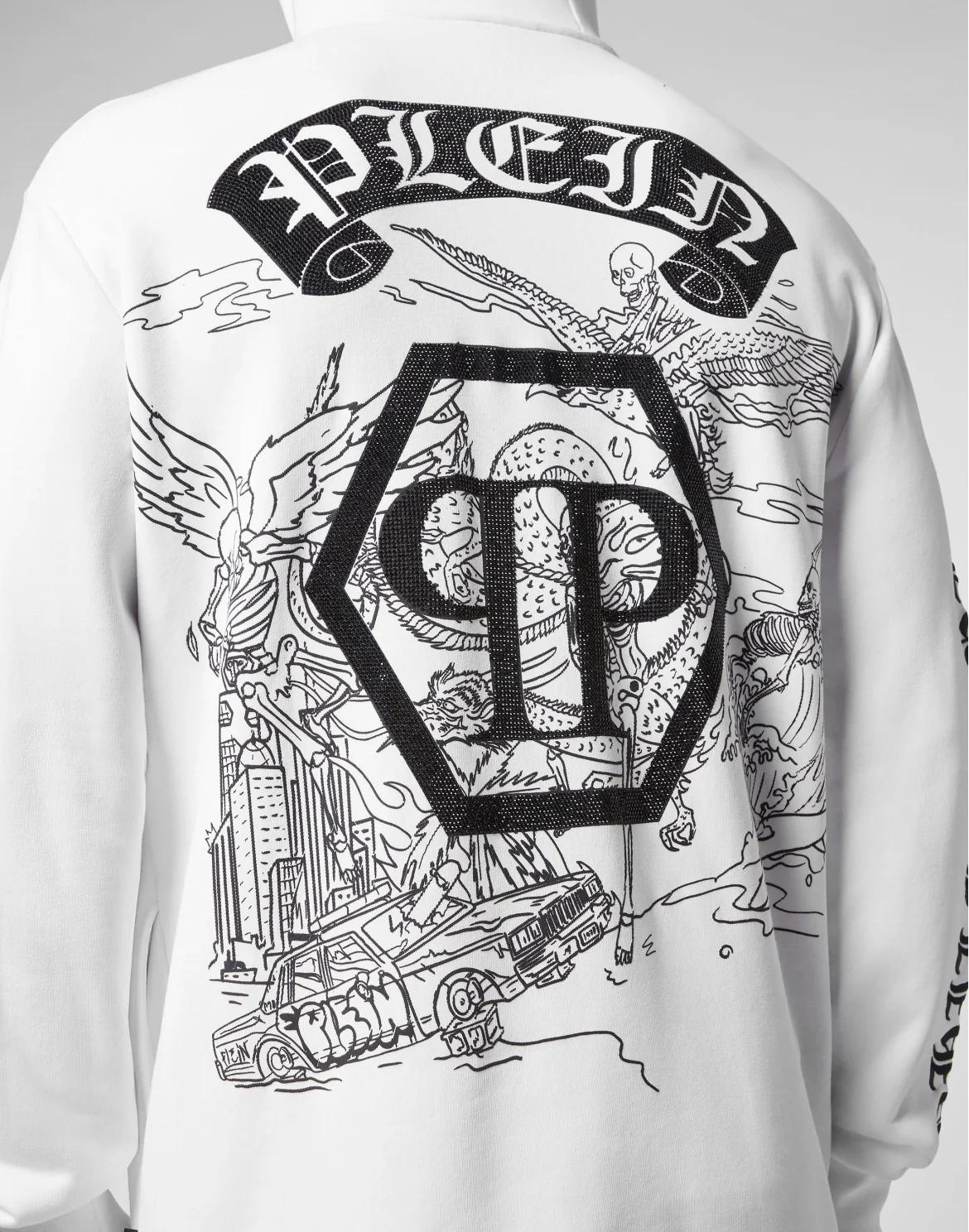 Hoodie sweatshirt Embroidery Gothic Plein, цвет: Белый