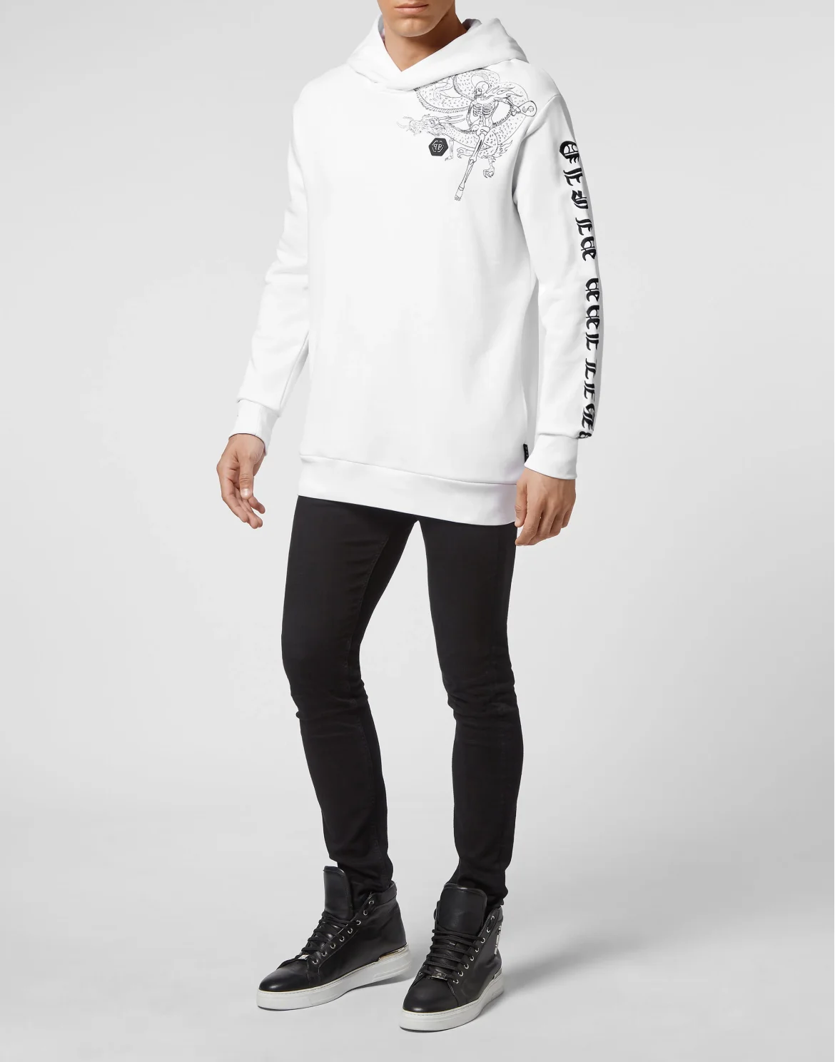 Hoodie sweatshirt Embroidery Gothic Plein, цвет: Белый