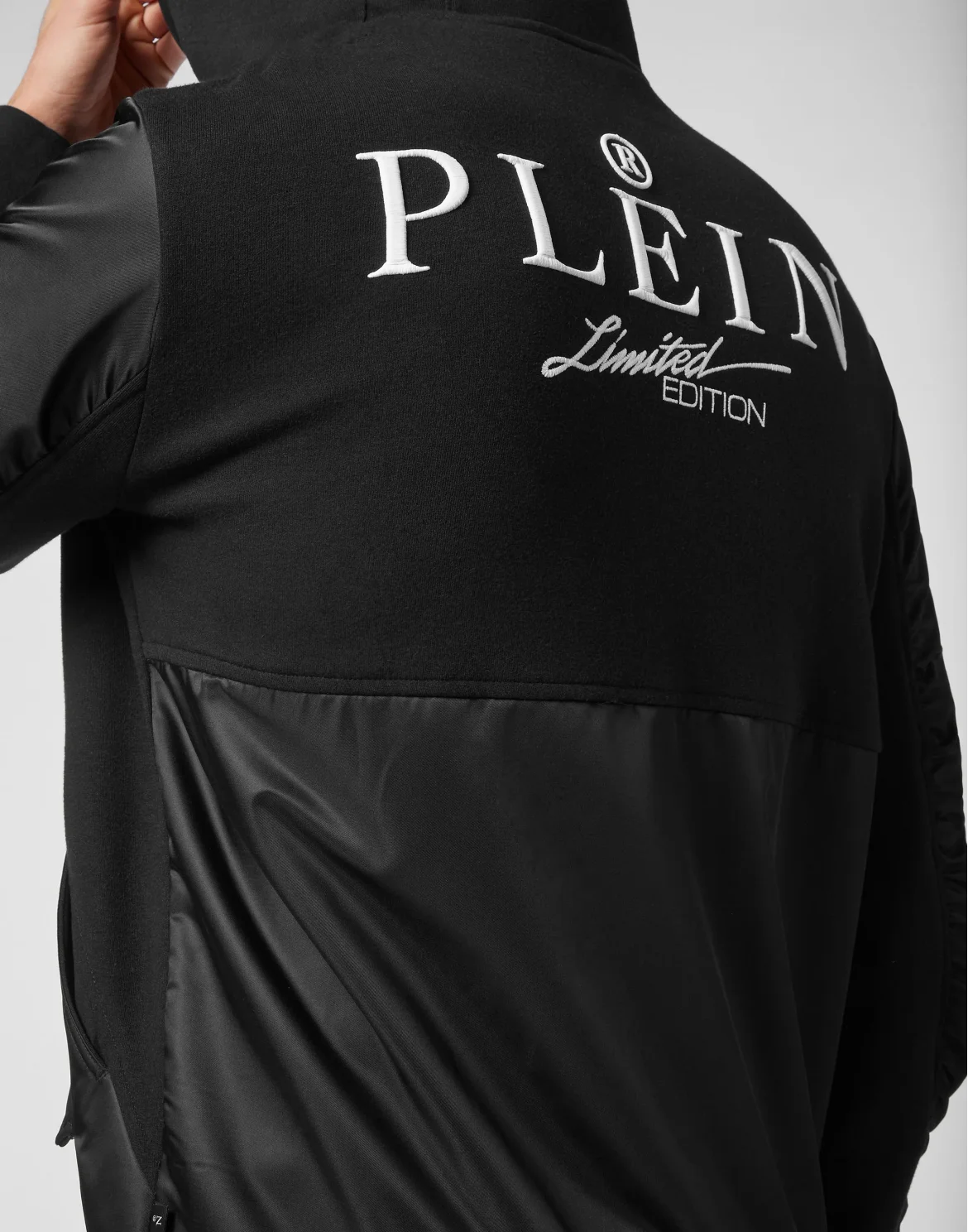 Double Hoodie Sweatjacket Full Zip Nylon Insert Iconic Plein, цвет: Черный