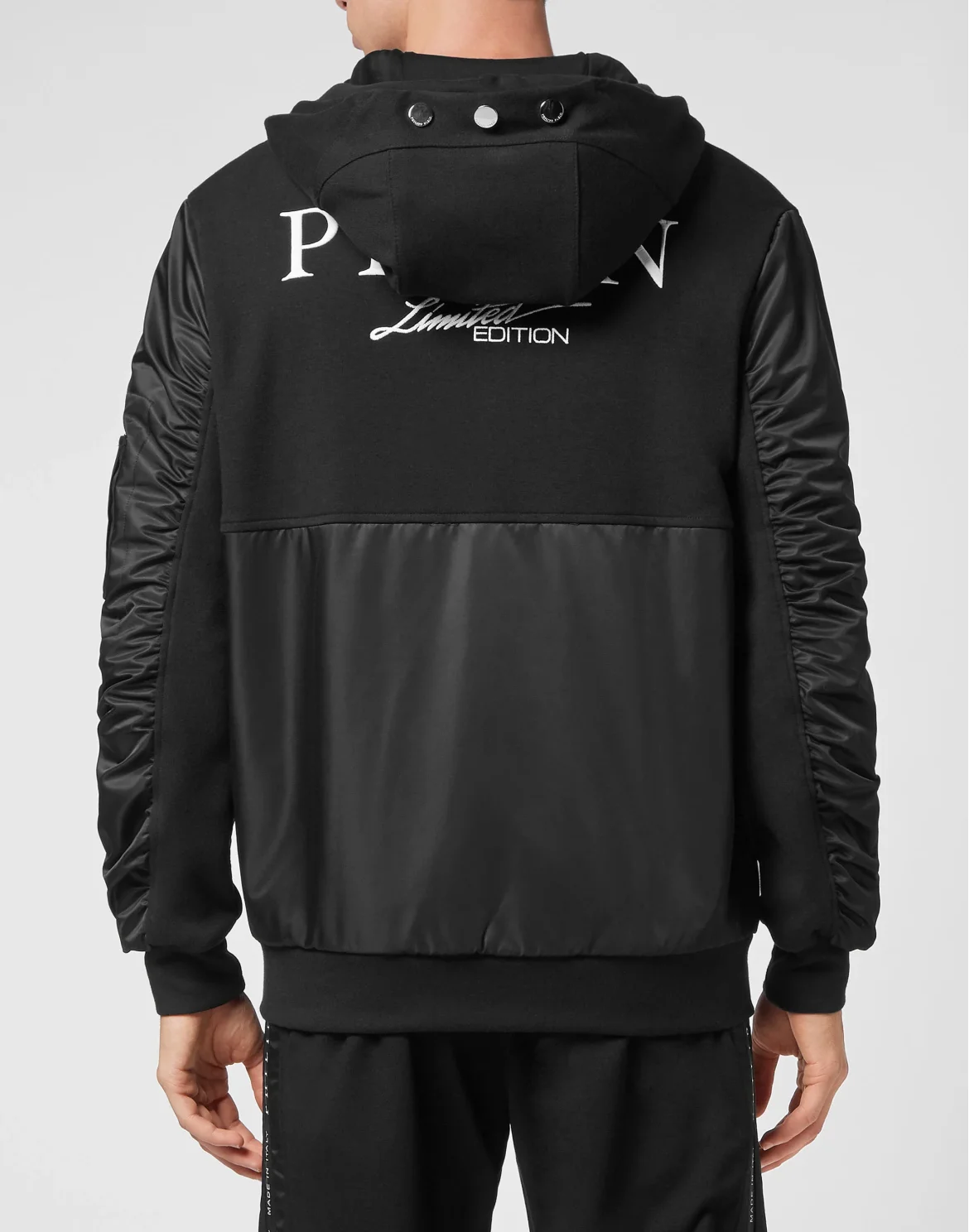 Double Hoodie Sweatjacket Full Zip Nylon Insert Iconic Plein, цвет: Черный
