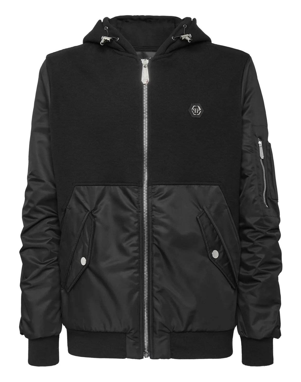 Double Hoodie Sweatjacket Full Zip Nylon Insert Iconic Plein, цвет: Черный