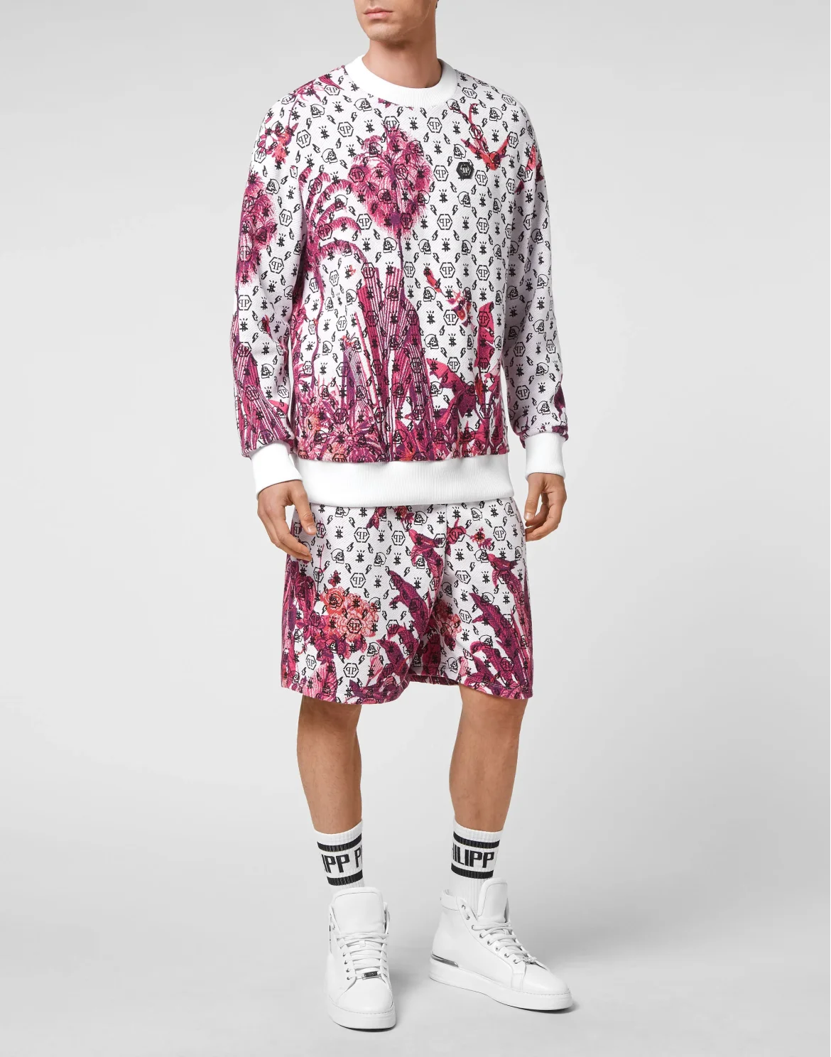 Sweatshirt Round Neck LS Flowers, цвет: Белый