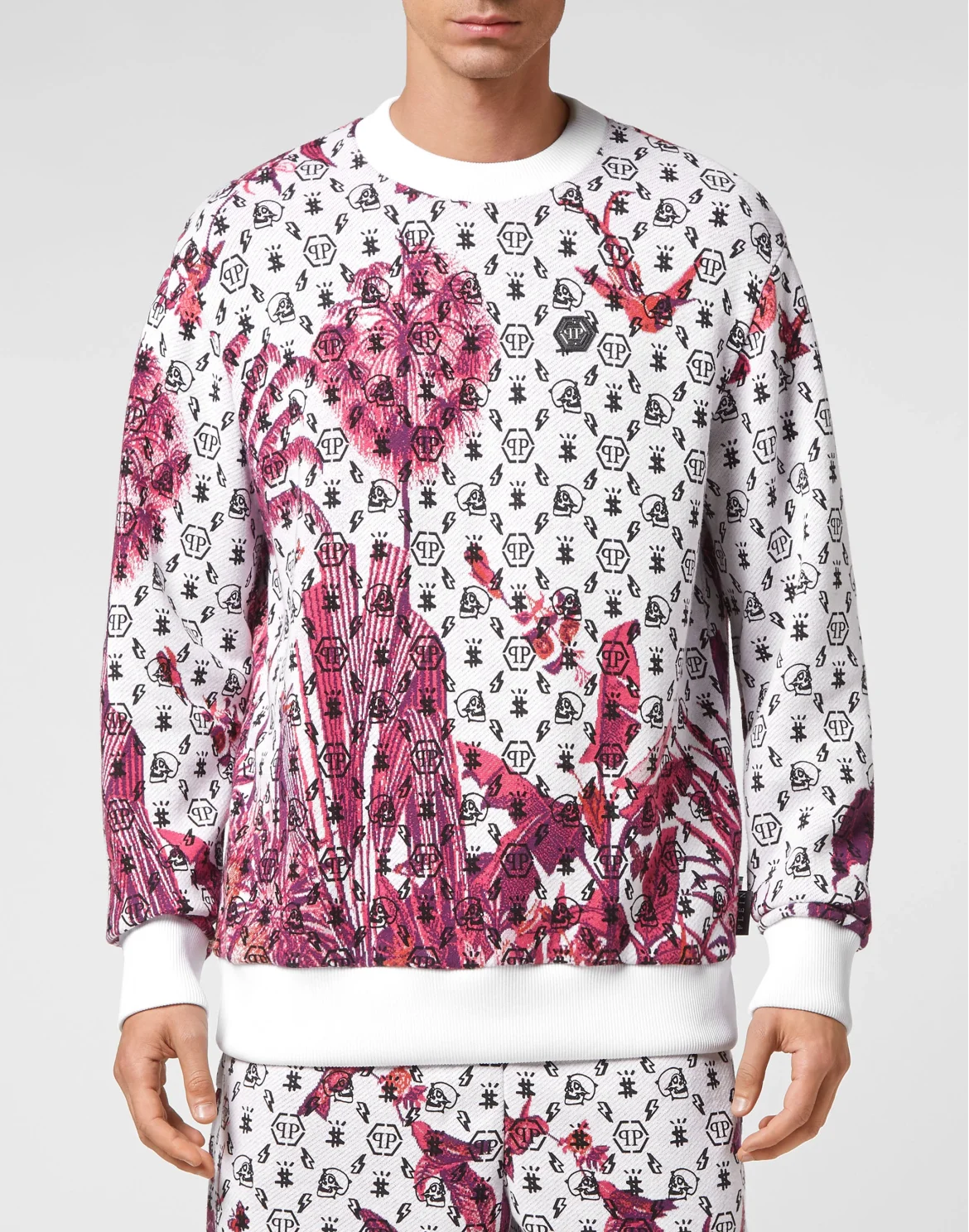 Sweatshirt Round Neck LS Flowers, цвет: Белый