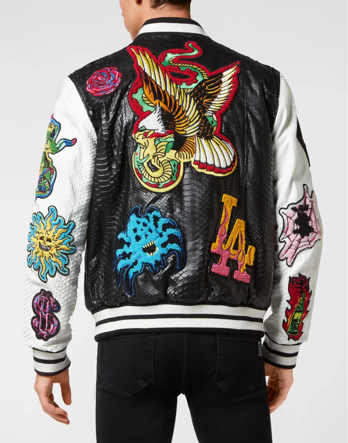 Python Leather College Bomber Tattoo Patches, цвет: Черный