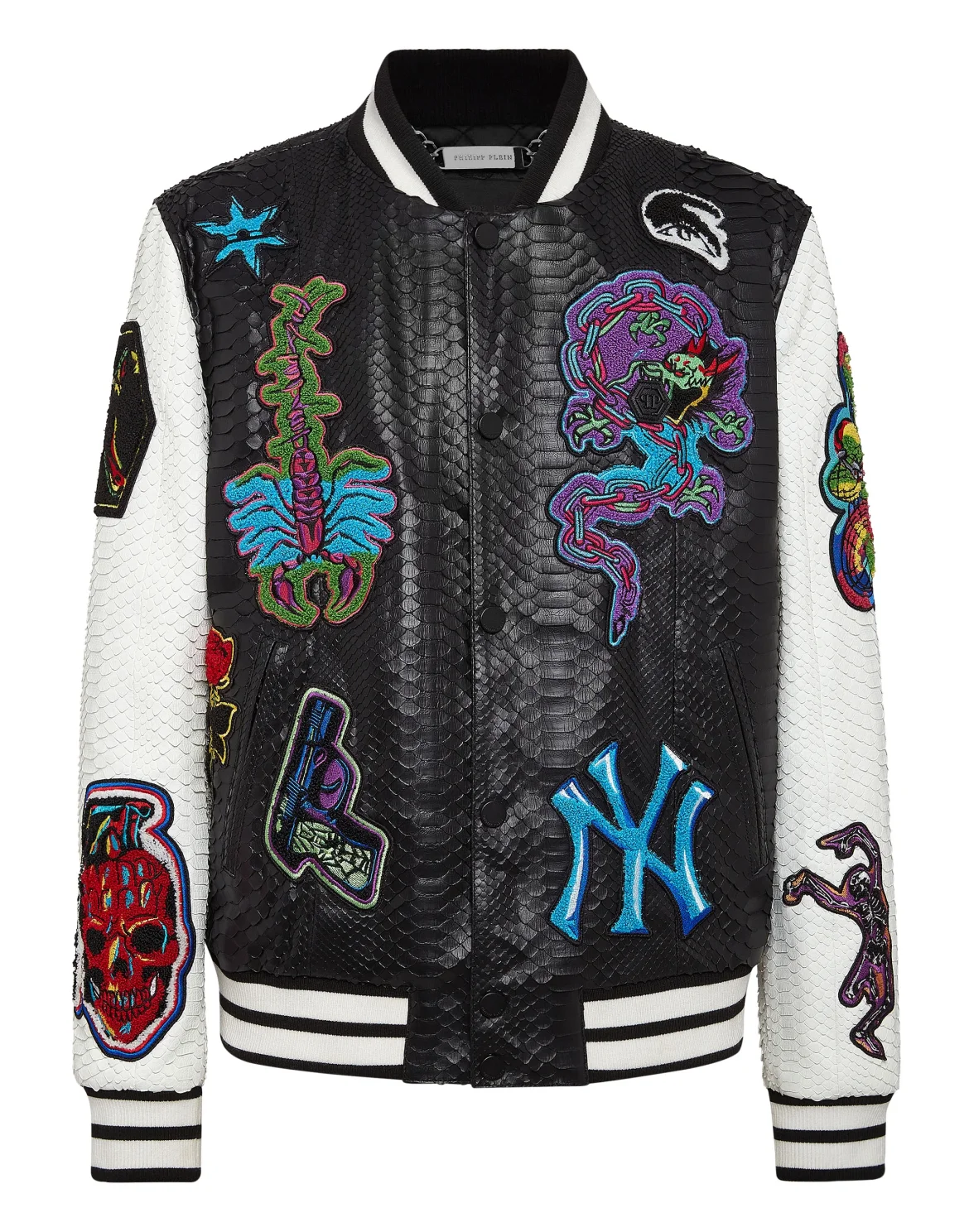Python Leather College Bomber Tattoo Patches, цвет: Черный