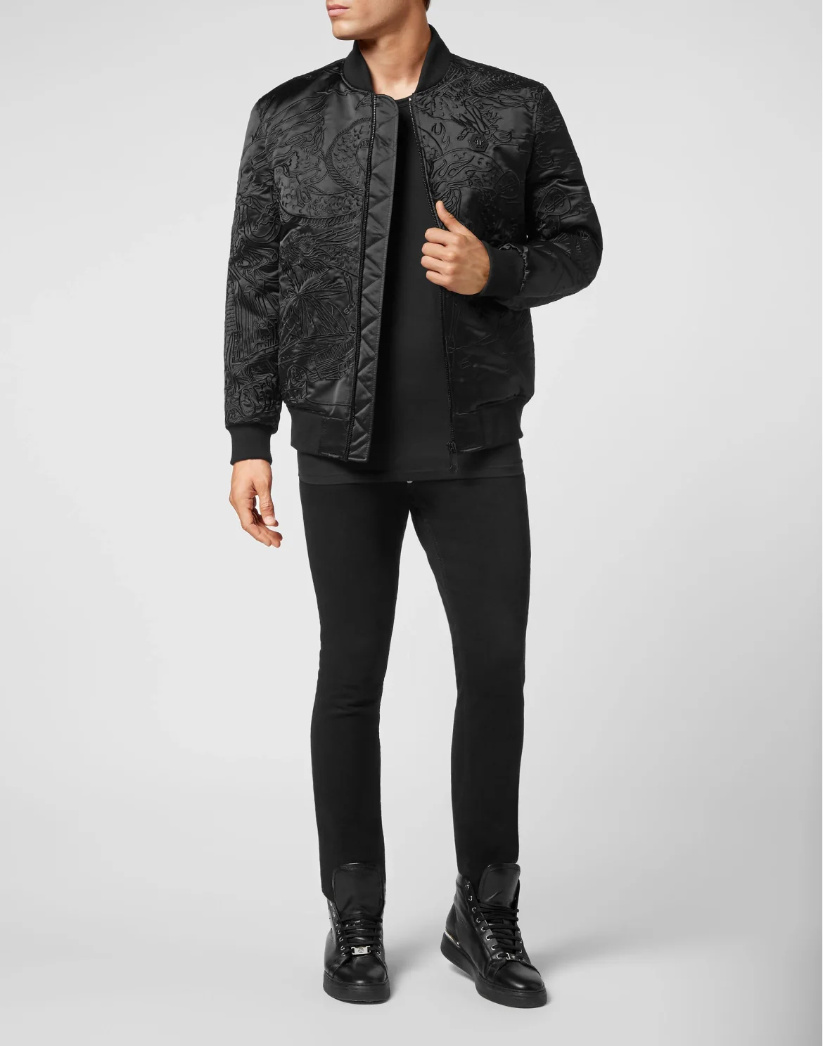 Satin Bomber Skeleton tattoo, цвет: Черный