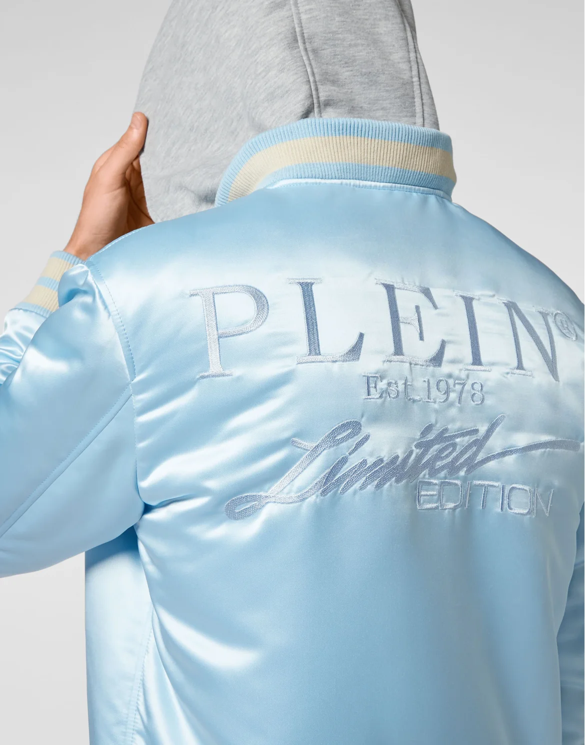 Satin Hoodie College Bomber Iconic Plein, цвет: Голубой