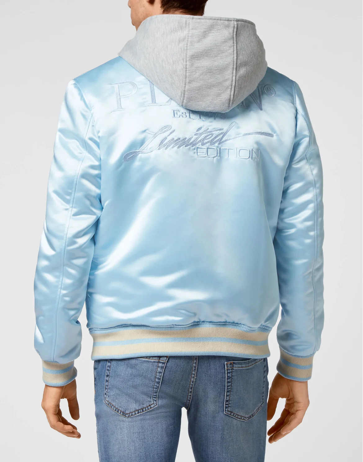 Satin Hoodie College Bomber Iconic Plein, цвет: Голубой