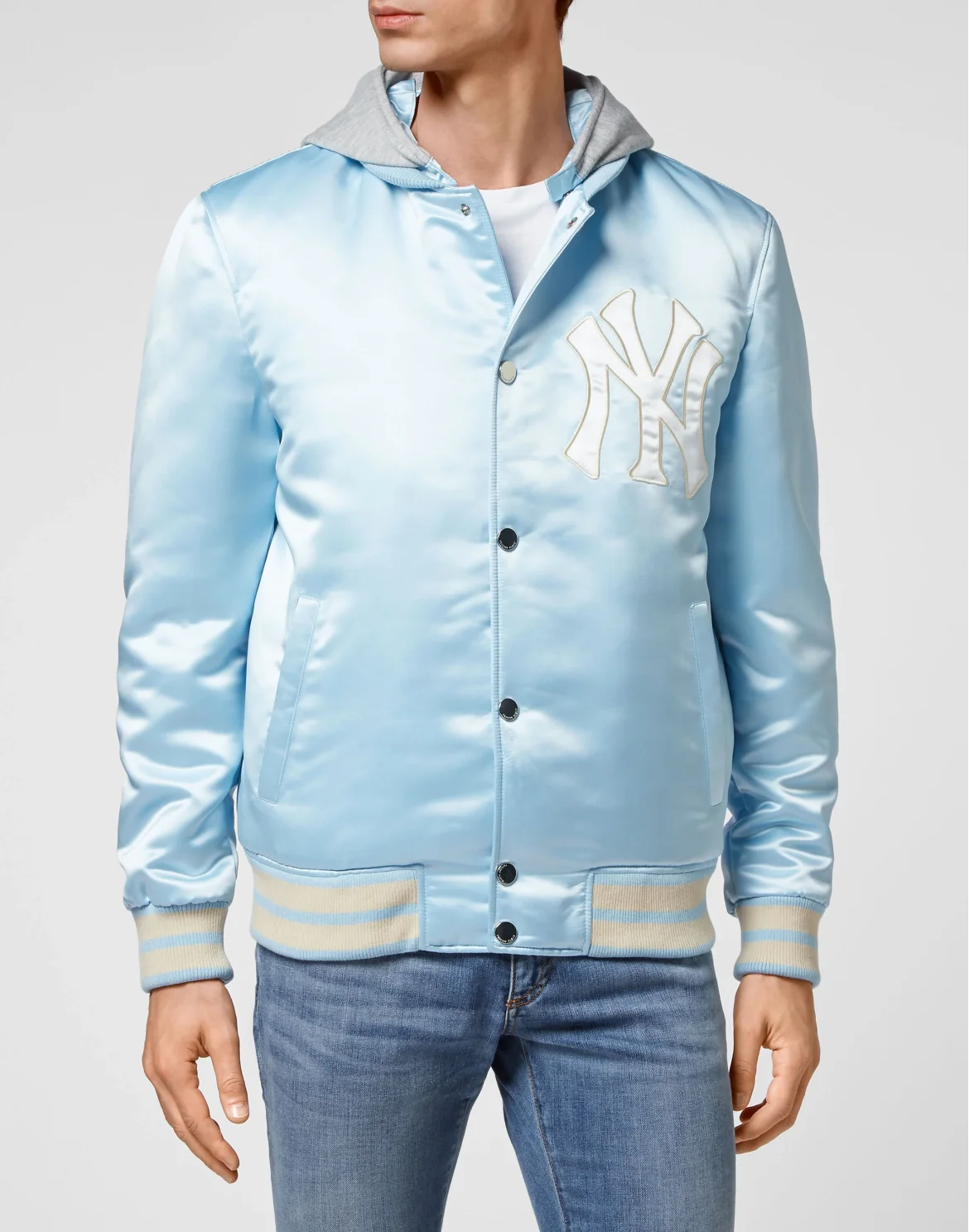 Satin Hoodie College Bomber Iconic Plein, цвет: Голубой