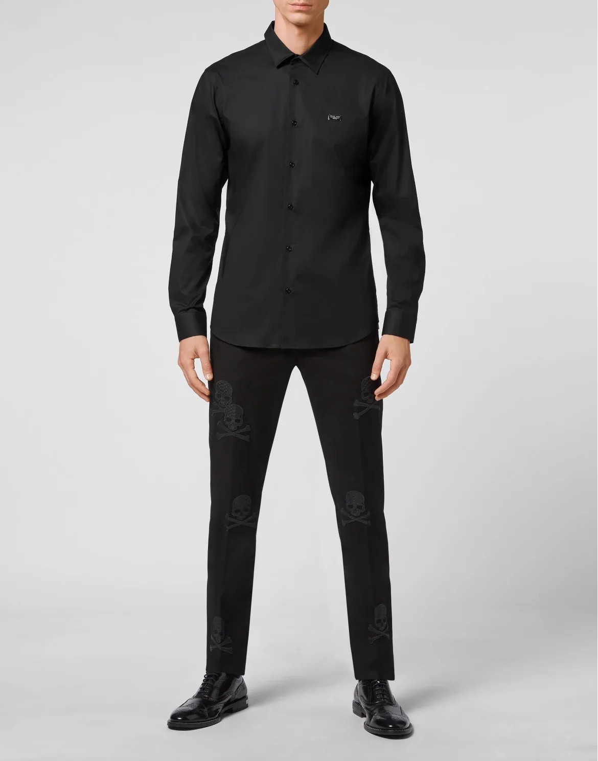 Cotton Shirt Playboy Cut LS Skull strass, цвет: Черный