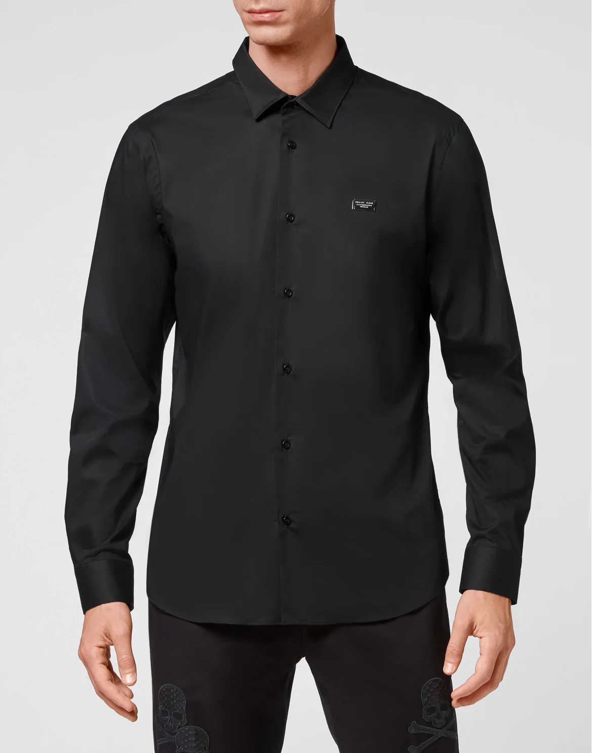 Cotton Shirt Playboy Cut LS Skull strass, цвет: Черный