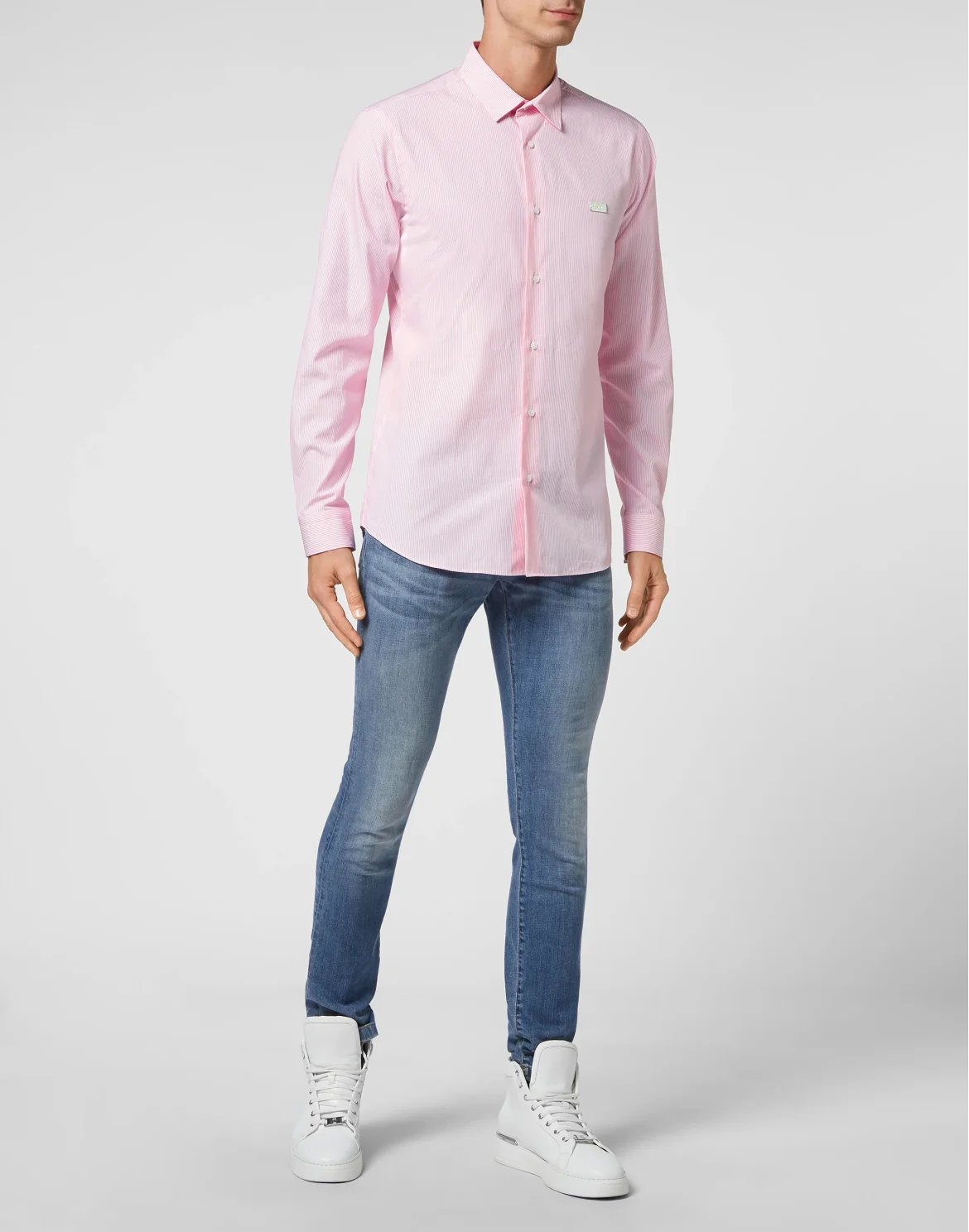Cotton pinstripes Shirt Playboy Cut LS Skull, цвет: Розовый