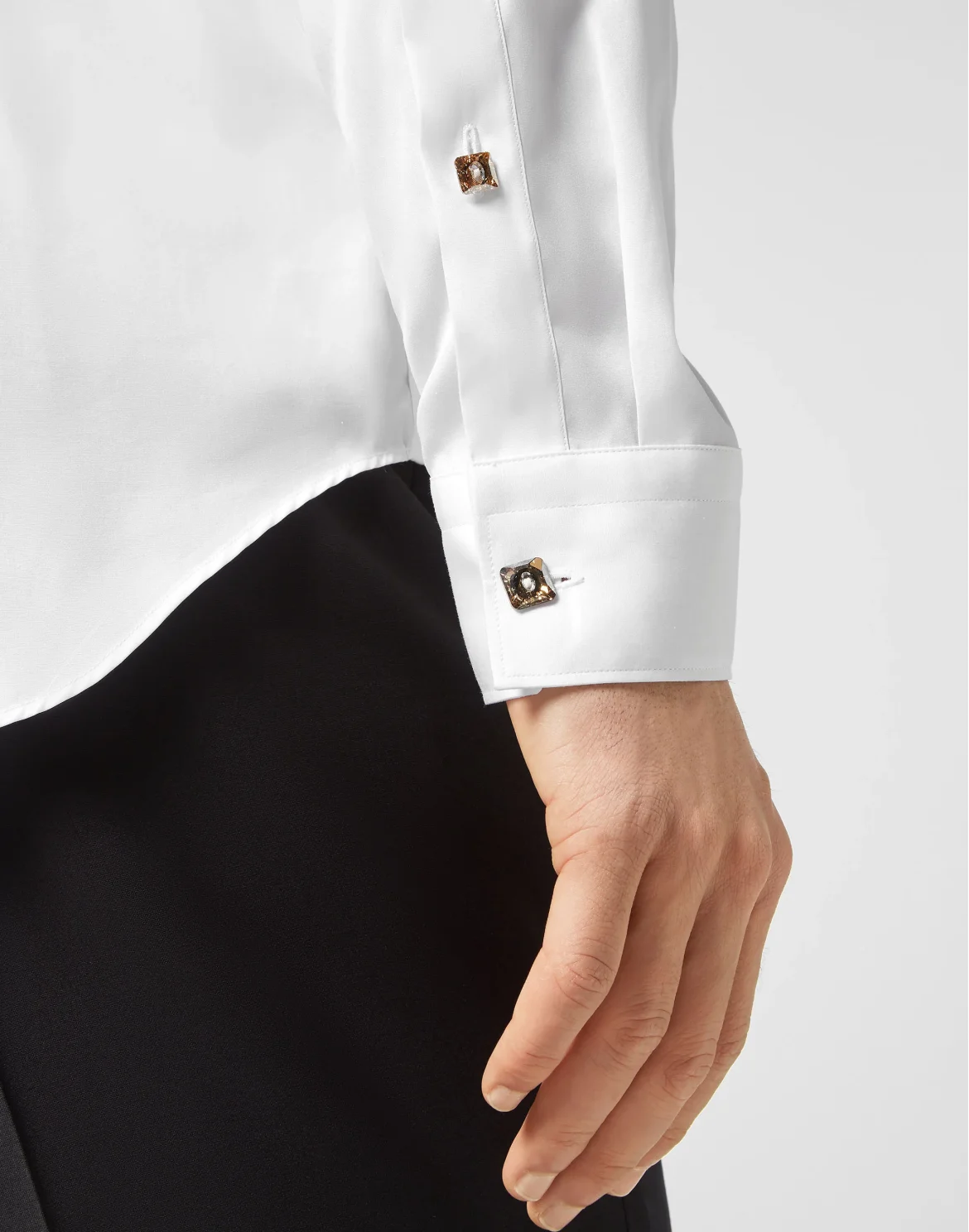 Cotton Shirt Smoking Cut LS Iconic Plein, цвет: Белый