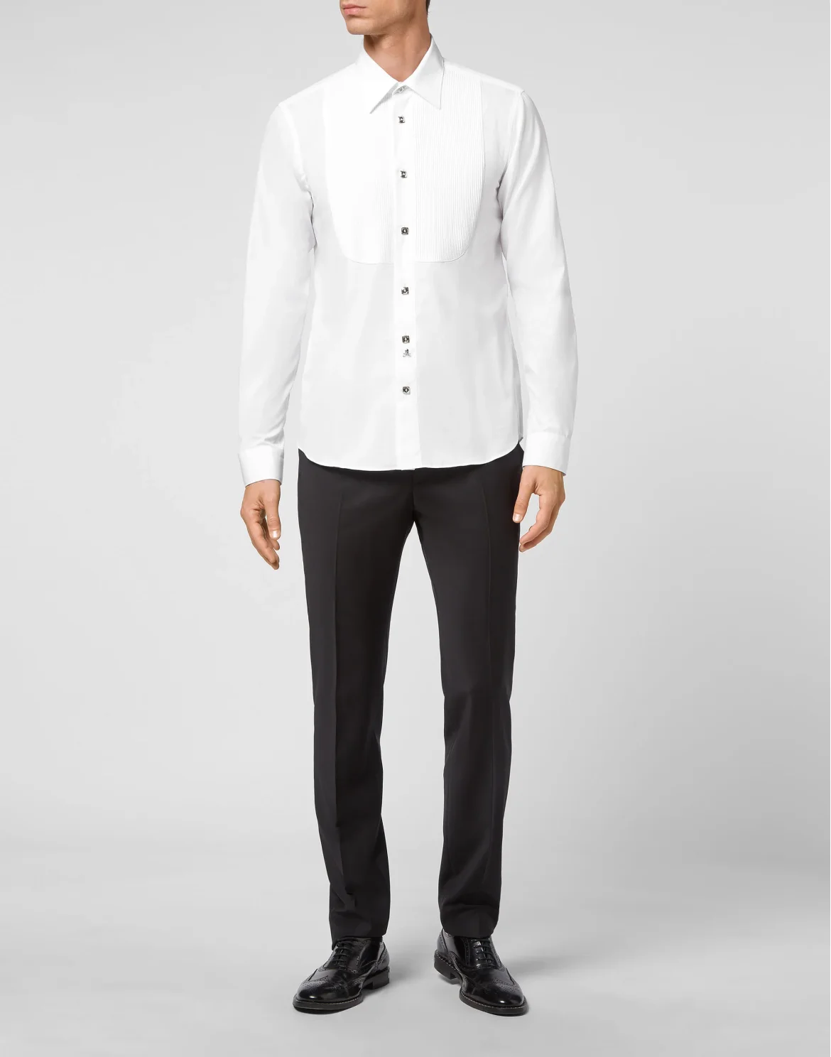 Cotton Shirt Smoking Cut LS Iconic Plein, цвет: Белый