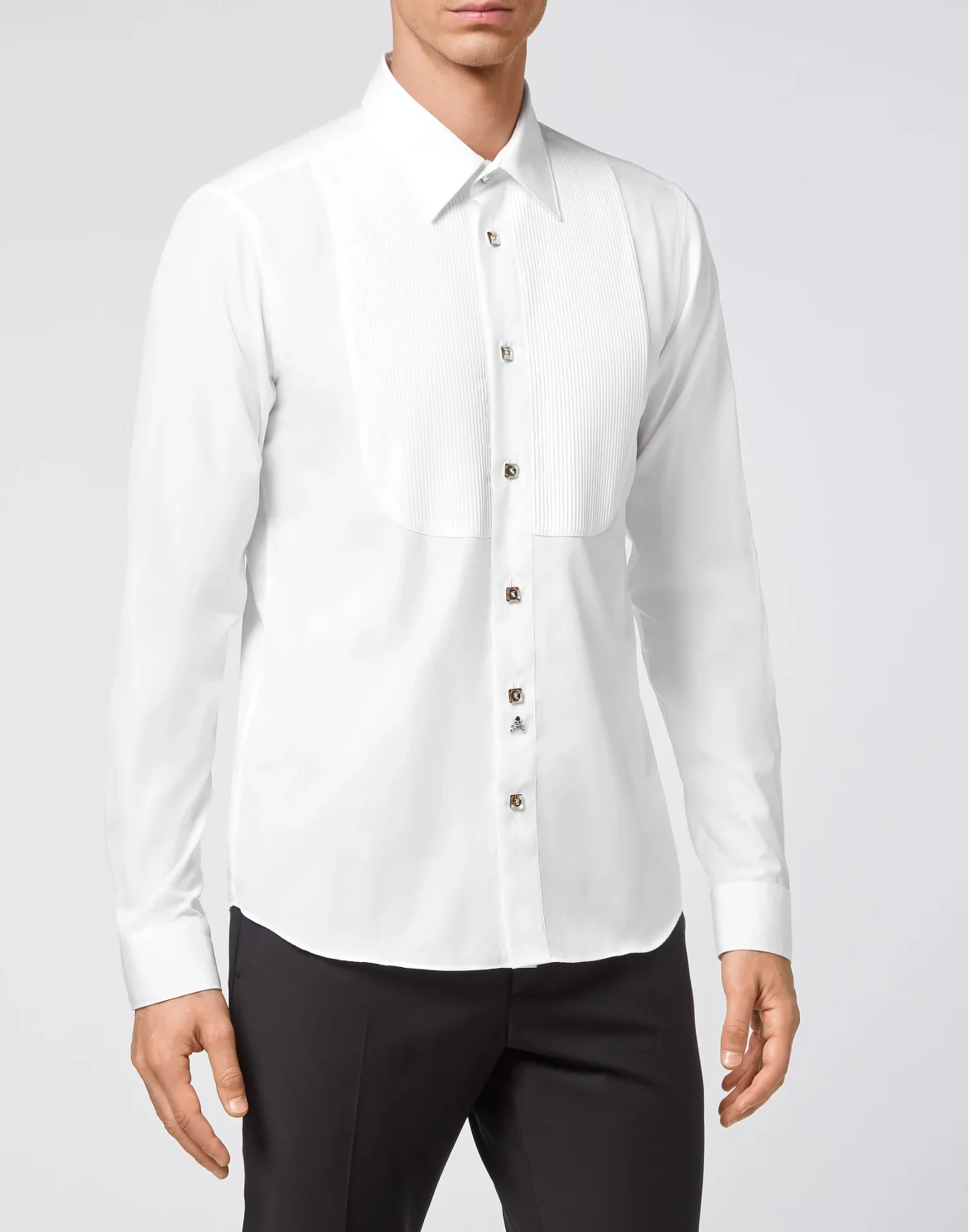 Cotton Shirt Smoking Cut LS Iconic Plein, цвет: Белый