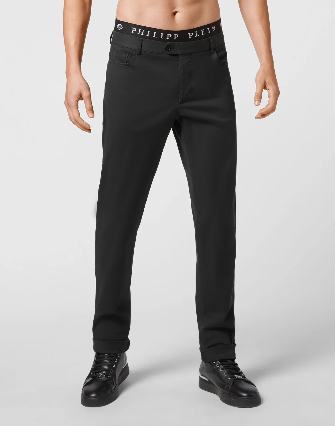 Cotton Long Trousers Chinos fit Iconic Plein, цвет: Черный