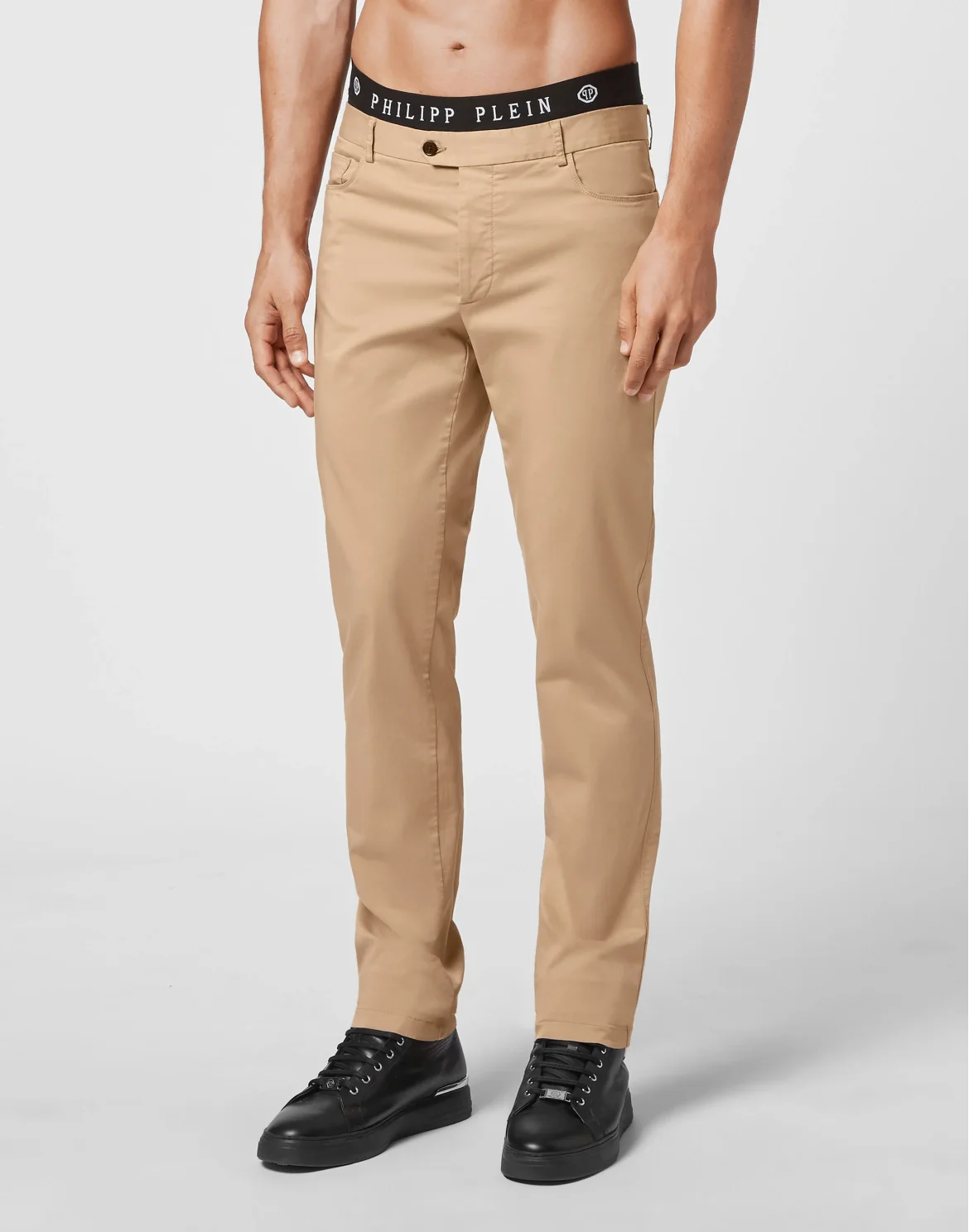 Cotton Long Trousers Chinos fit Iconic Plein, цвет: Бежевый