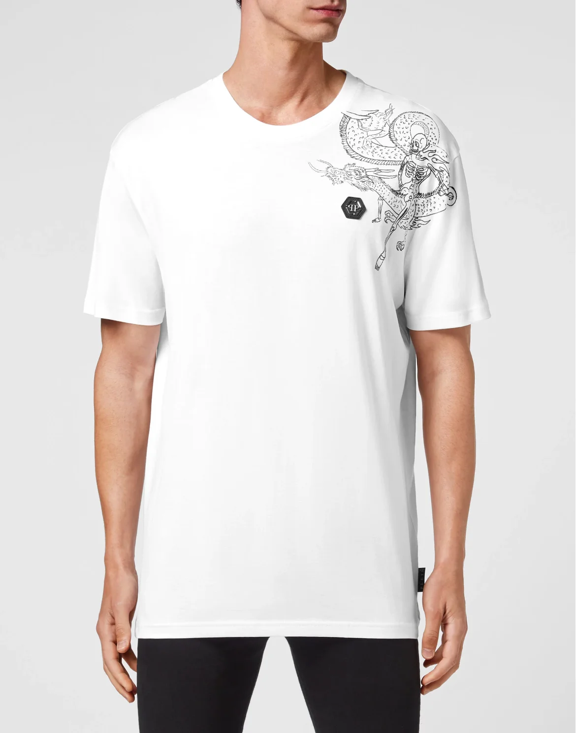 T-shirt Round Neck SS Embroidery Gothic Plein with Crystals, цвет: Белый
