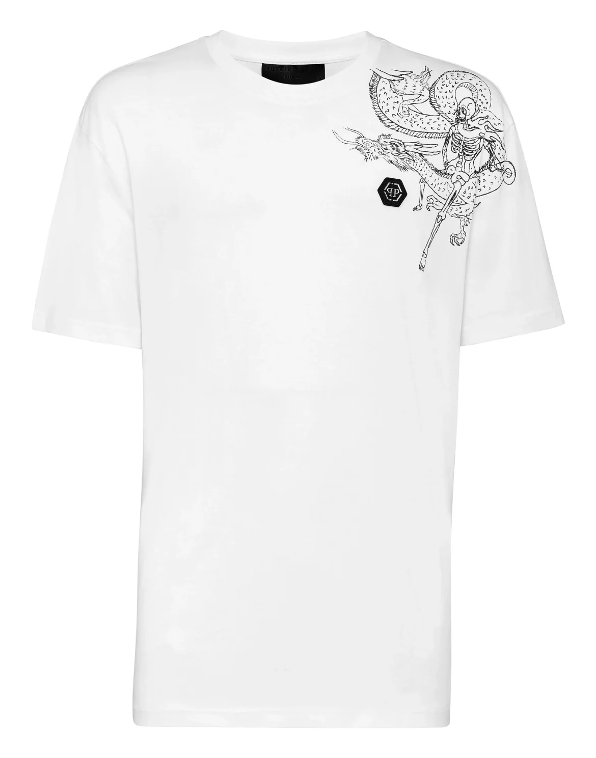 T-shirt Round Neck SS Embroidery Gothic Plein with Crystals, цвет: Белый