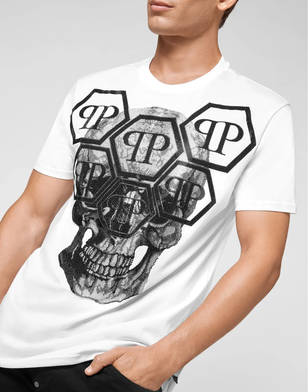 T-shirt Round Neck SS Skull with Crystals, цвет: Белый