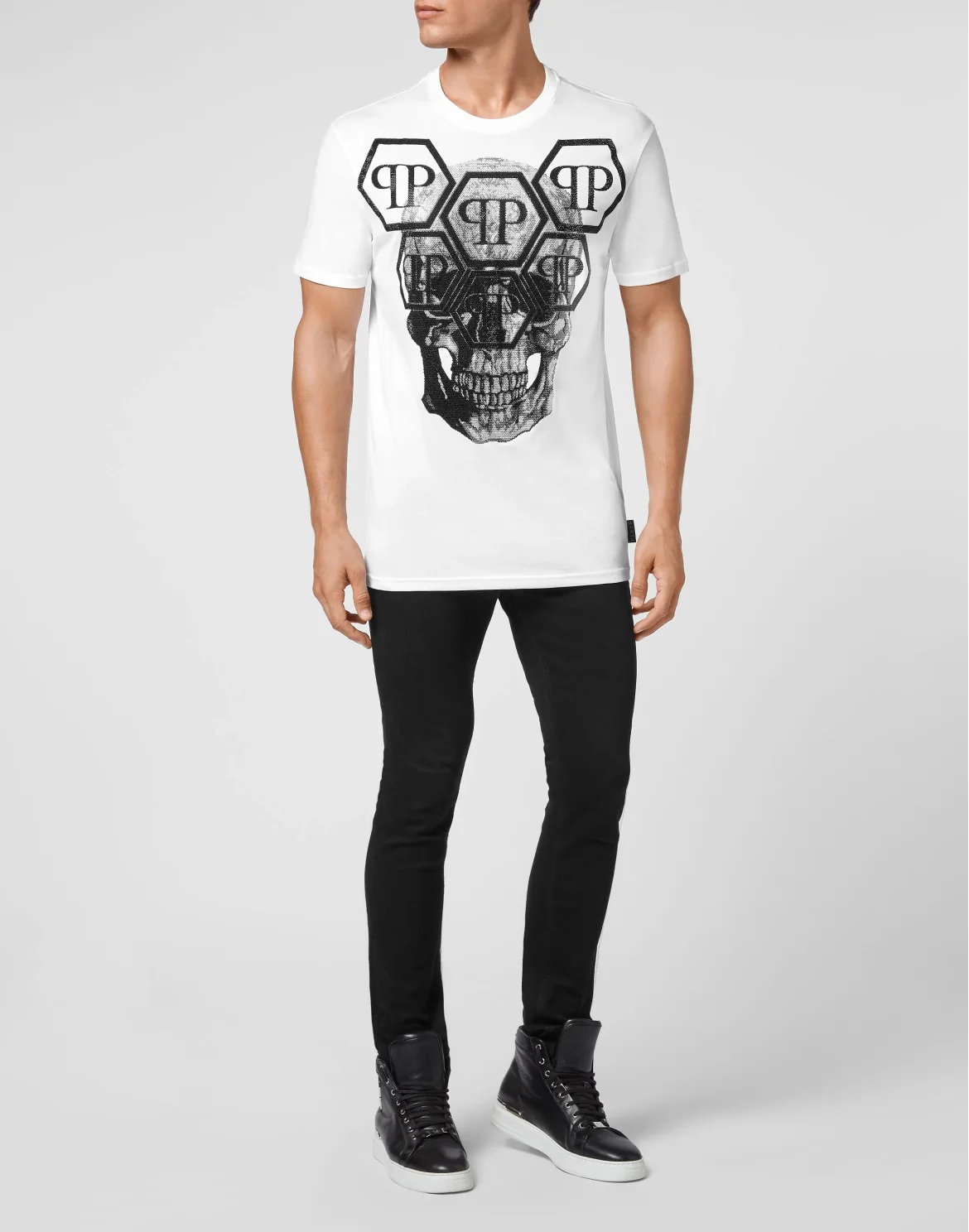 T-shirt Round Neck SS Skull with Crystals, цвет: Белый