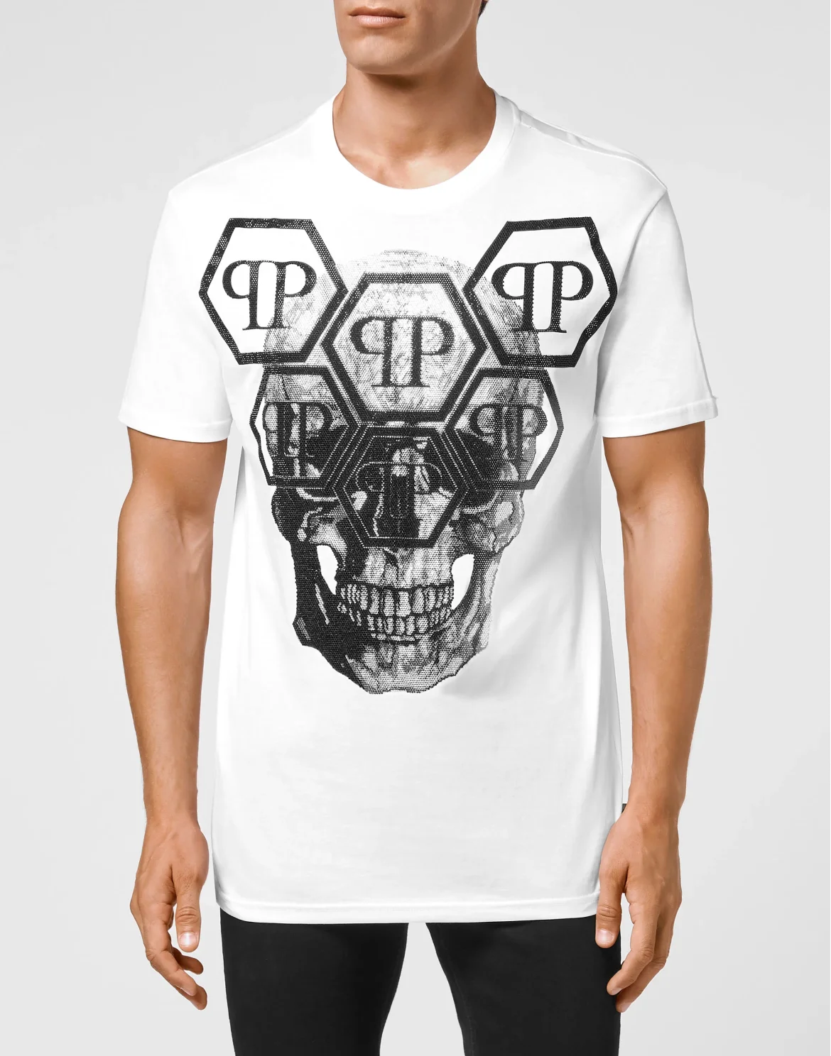 T-shirt Round Neck SS Skull with Crystals, цвет: Белый