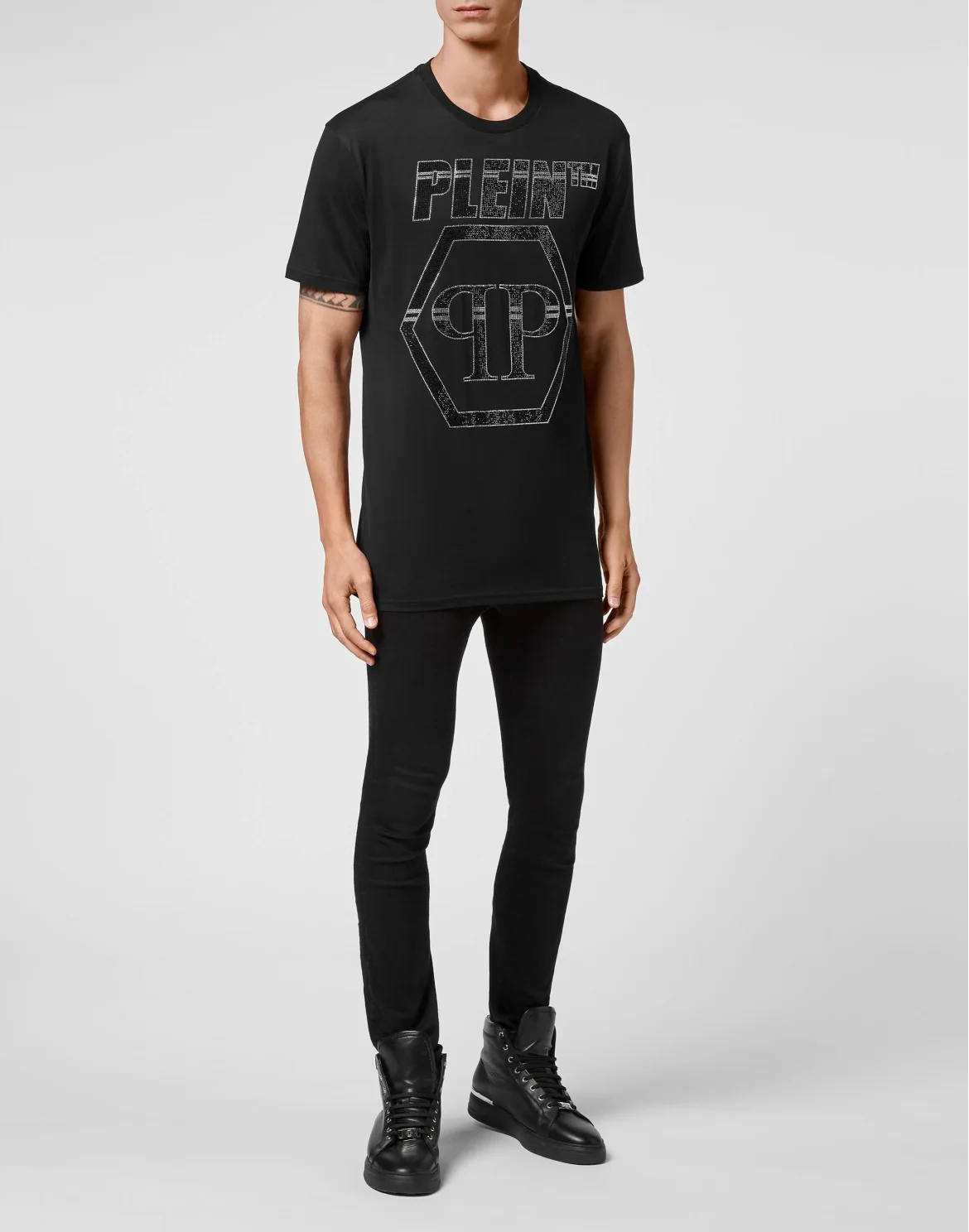 T-shirt Round Neck SS Hexagon with Crystals, цвет: Черный