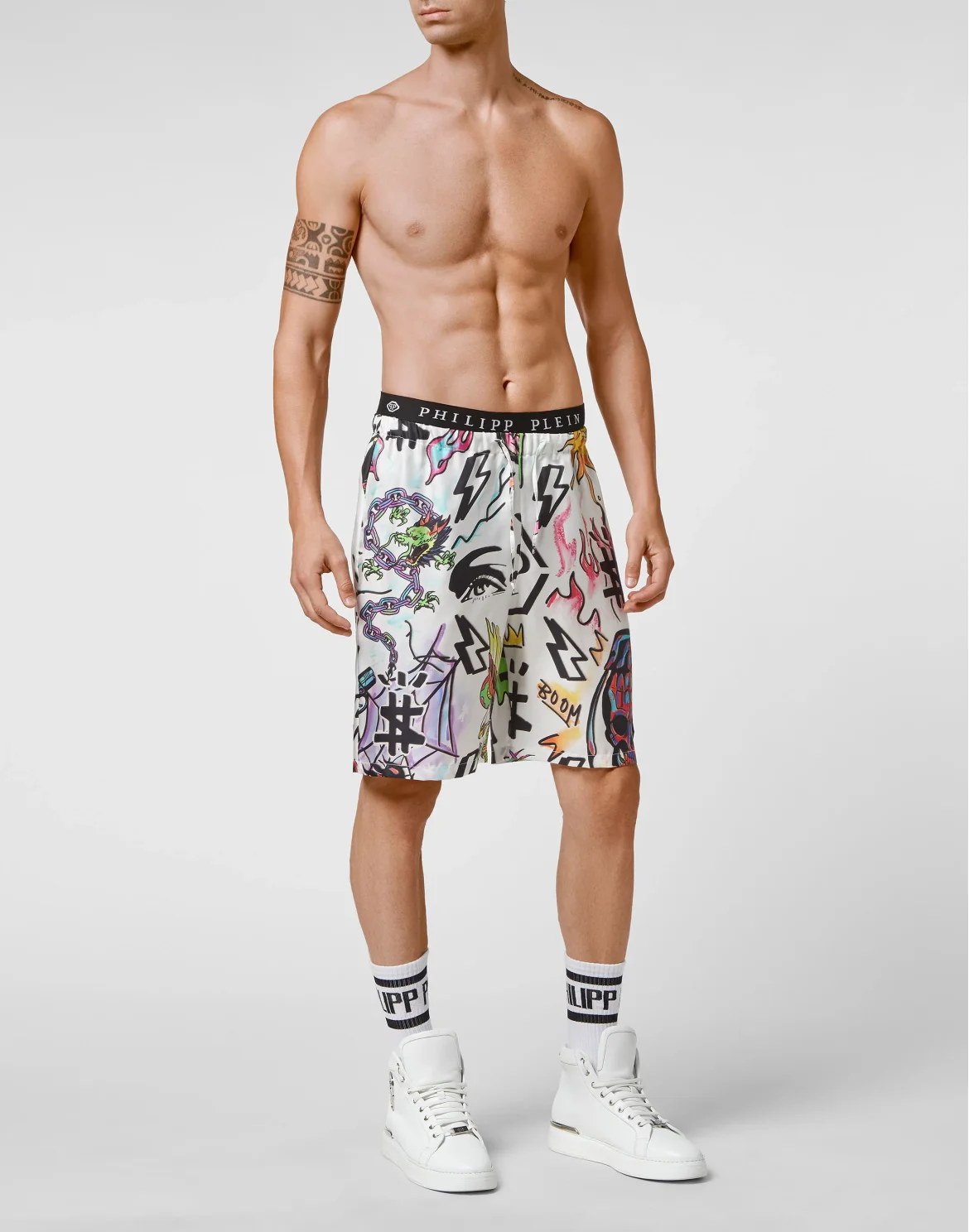 Silk Shorts Tattoo Monogram, цвет: Белый