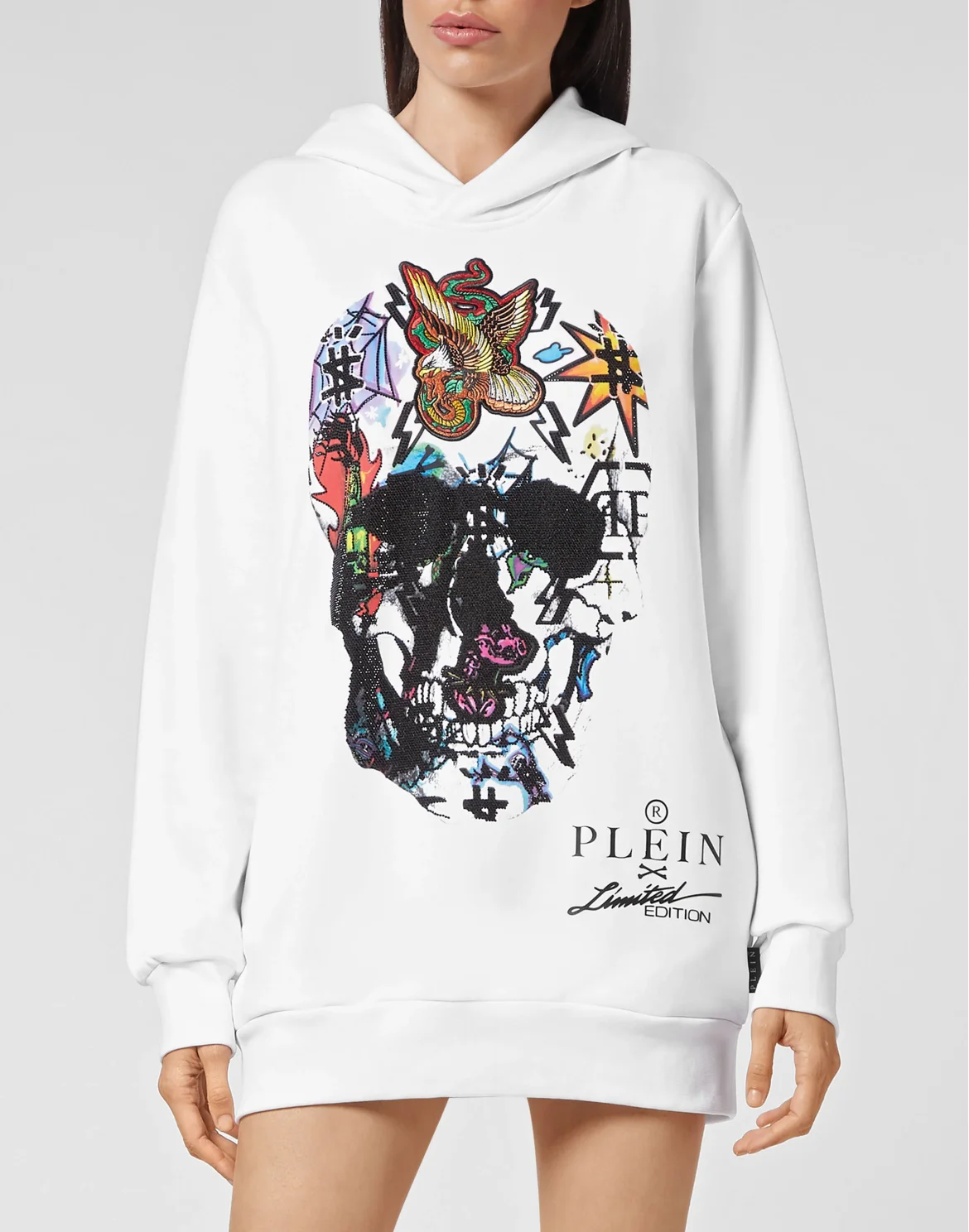 Hoodie sweatshirt Tattoo Skull strass, цвет: Белый