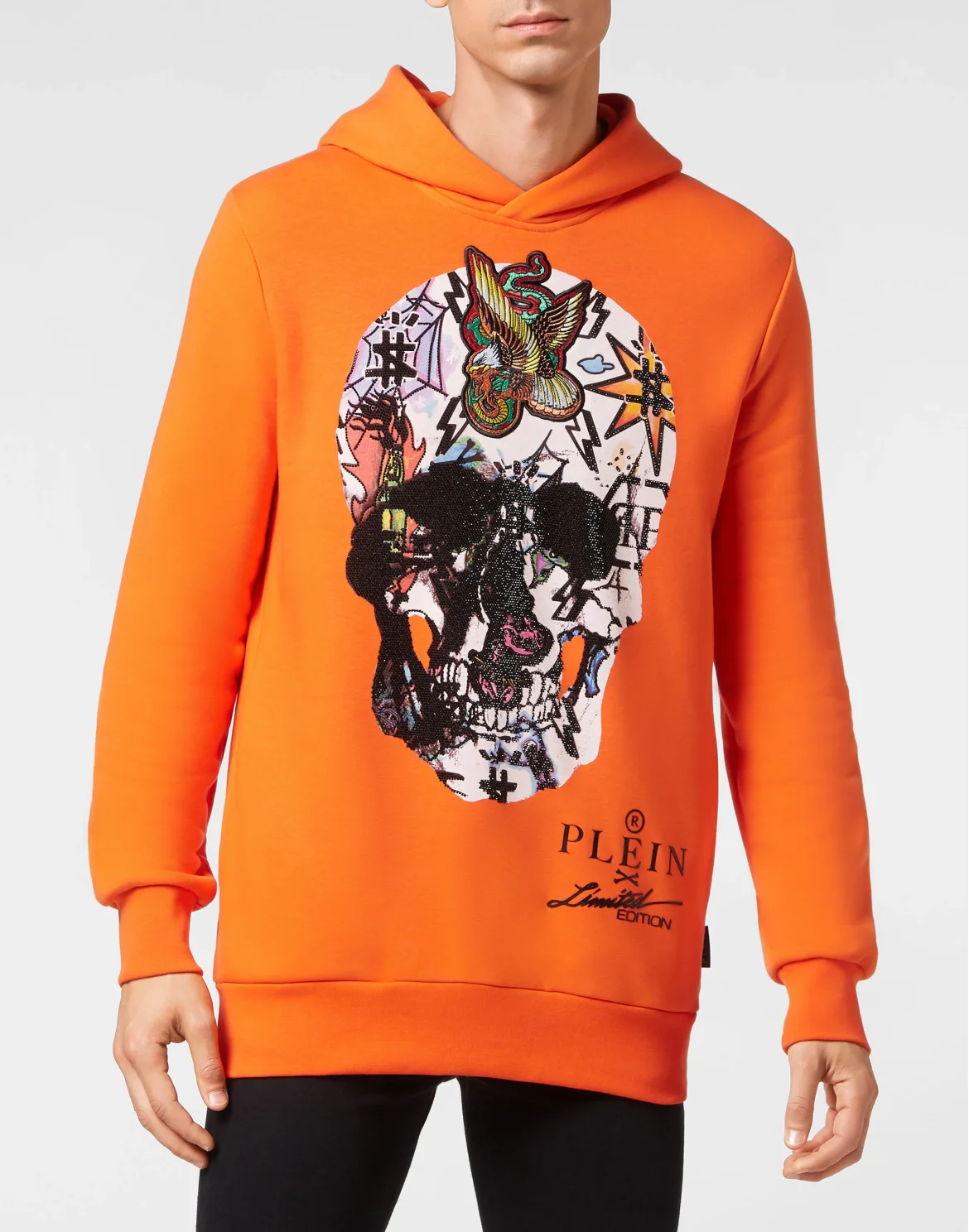 Hoodie sweatshirt Tattoo Skull strass, цвет: Оранжевый