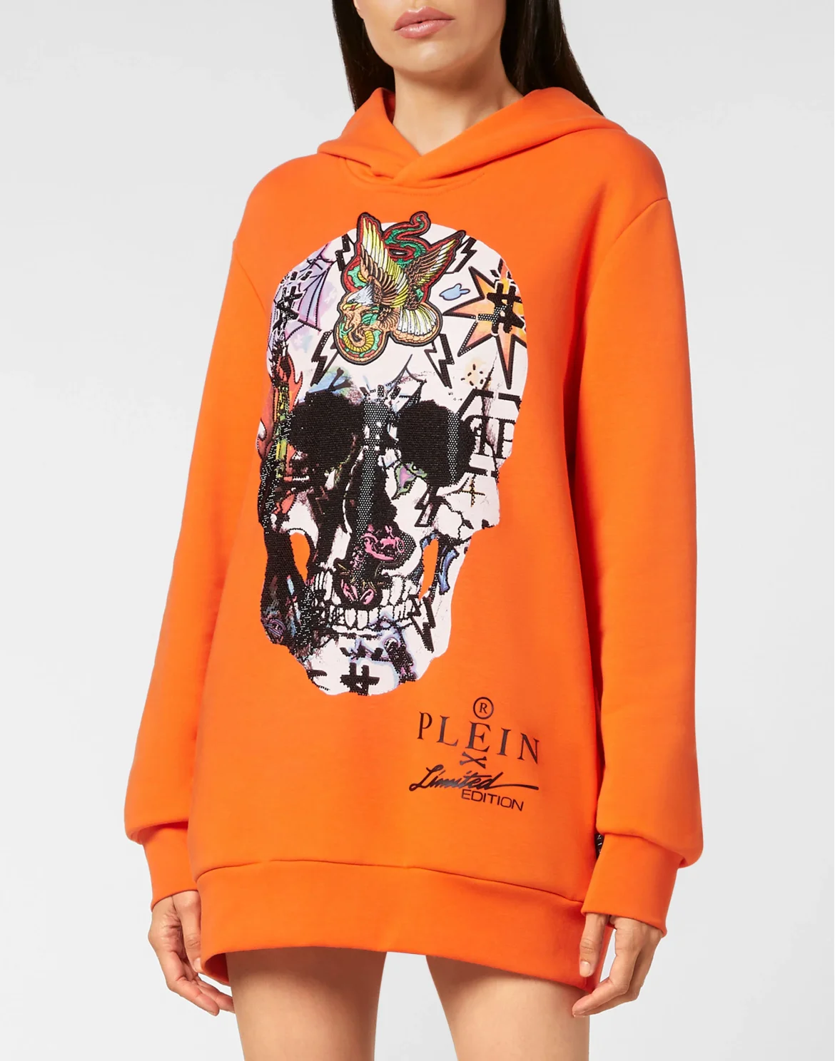 Hoodie sweatshirt Tattoo Skull strass, цвет: Оранжевый