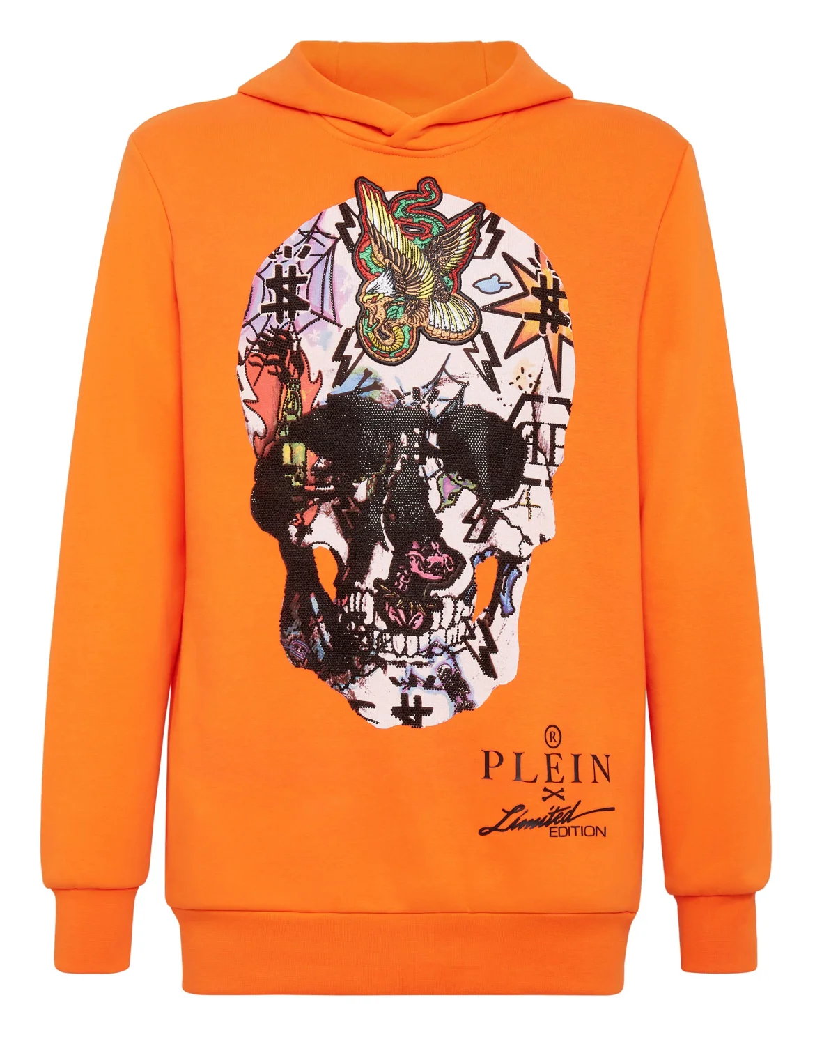 Hoodie sweatshirt Tattoo Skull strass, цвет: Оранжевый