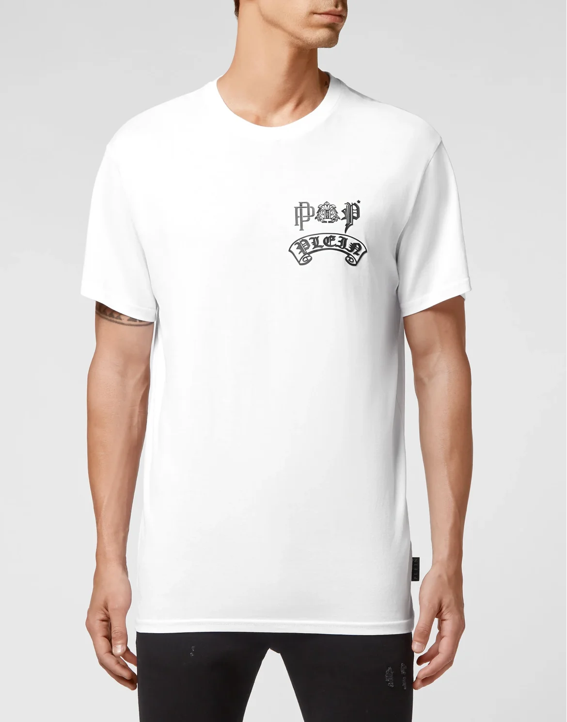 T-shirt Round Neck SS Stones Gothic Plein with Crystals, цвет: Белый