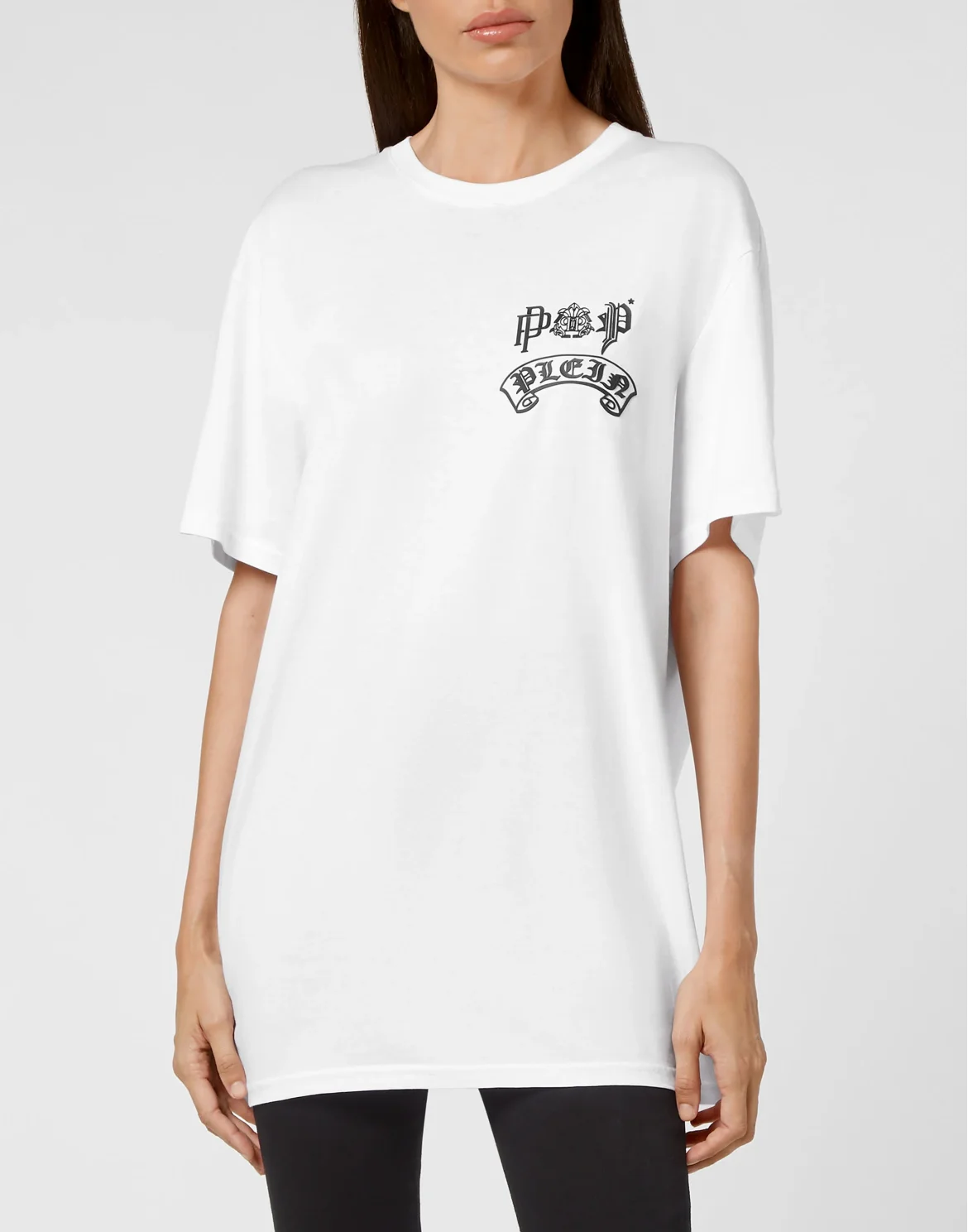 T-shirt Round Neck SS Stones Gothic Plein with Crystals, цвет: Белый