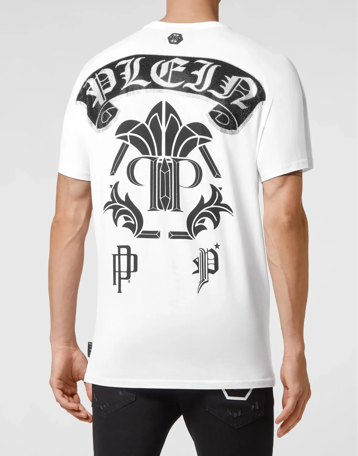 T-shirt Round Neck SS Stones Gothic Plein with Crystals, цвет: Белый