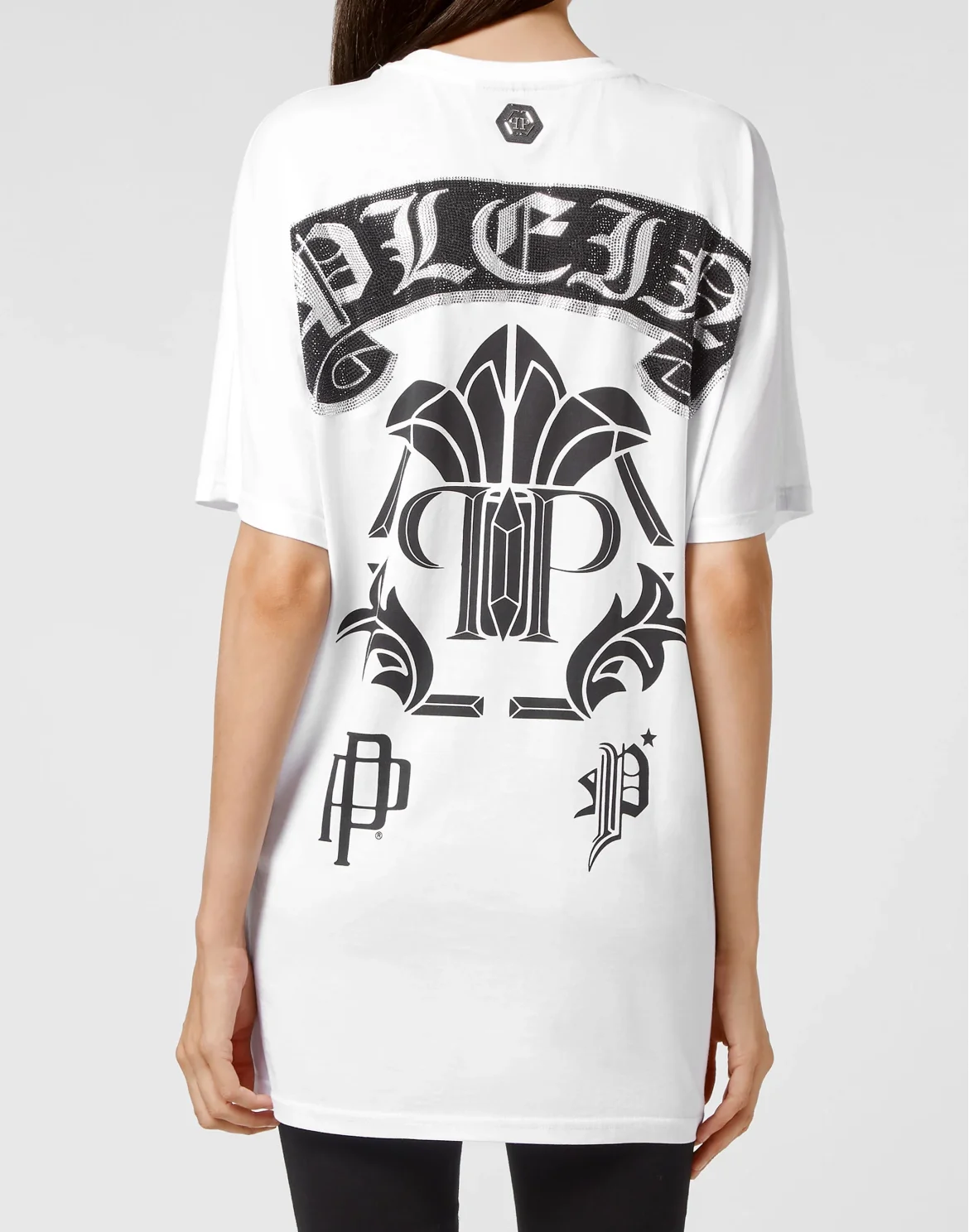 T-shirt Round Neck SS Stones Gothic Plein with Crystals, цвет: Белый