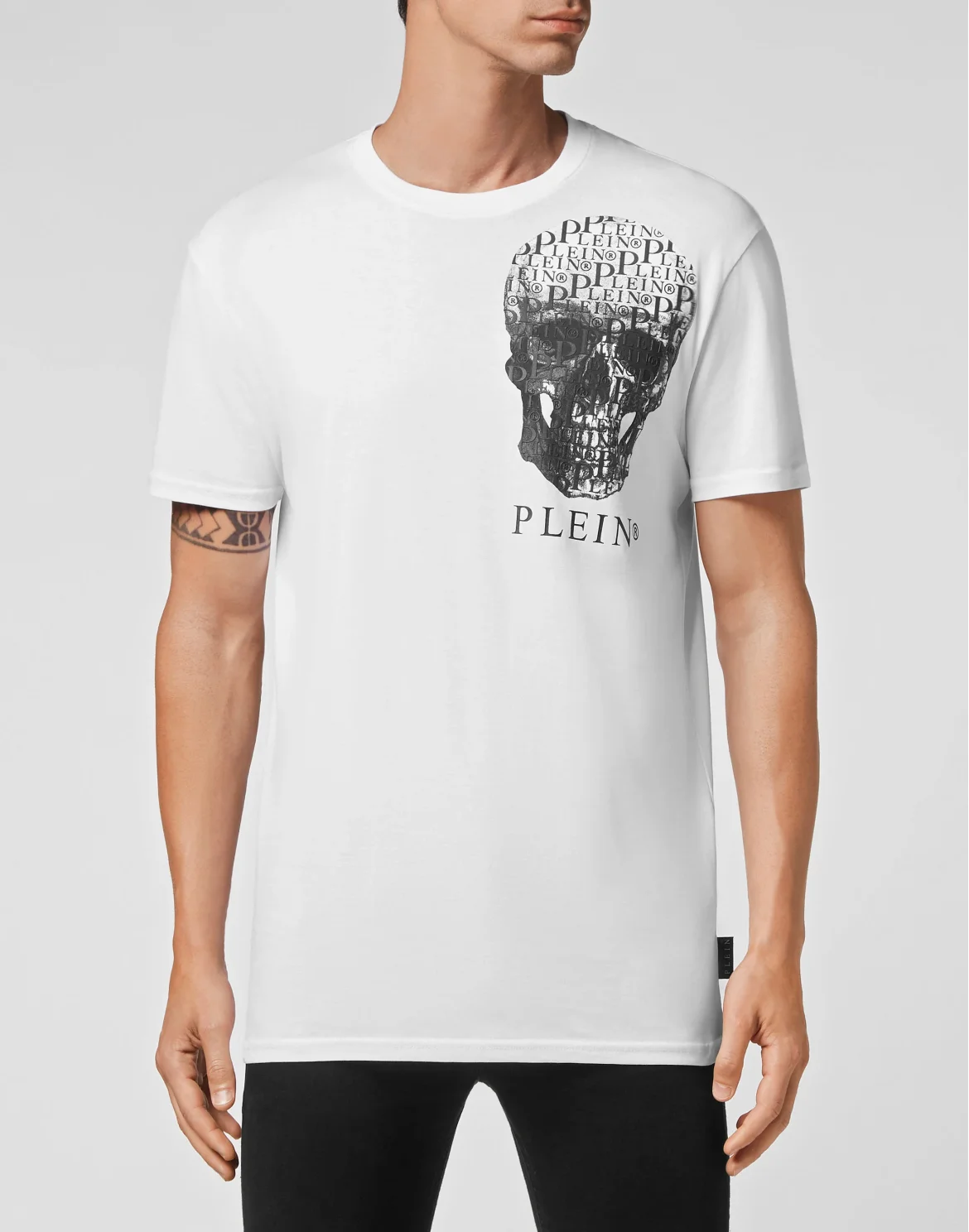 T-shirt Round Neck SS Skull and Plein with Crystals, цвет: Белый