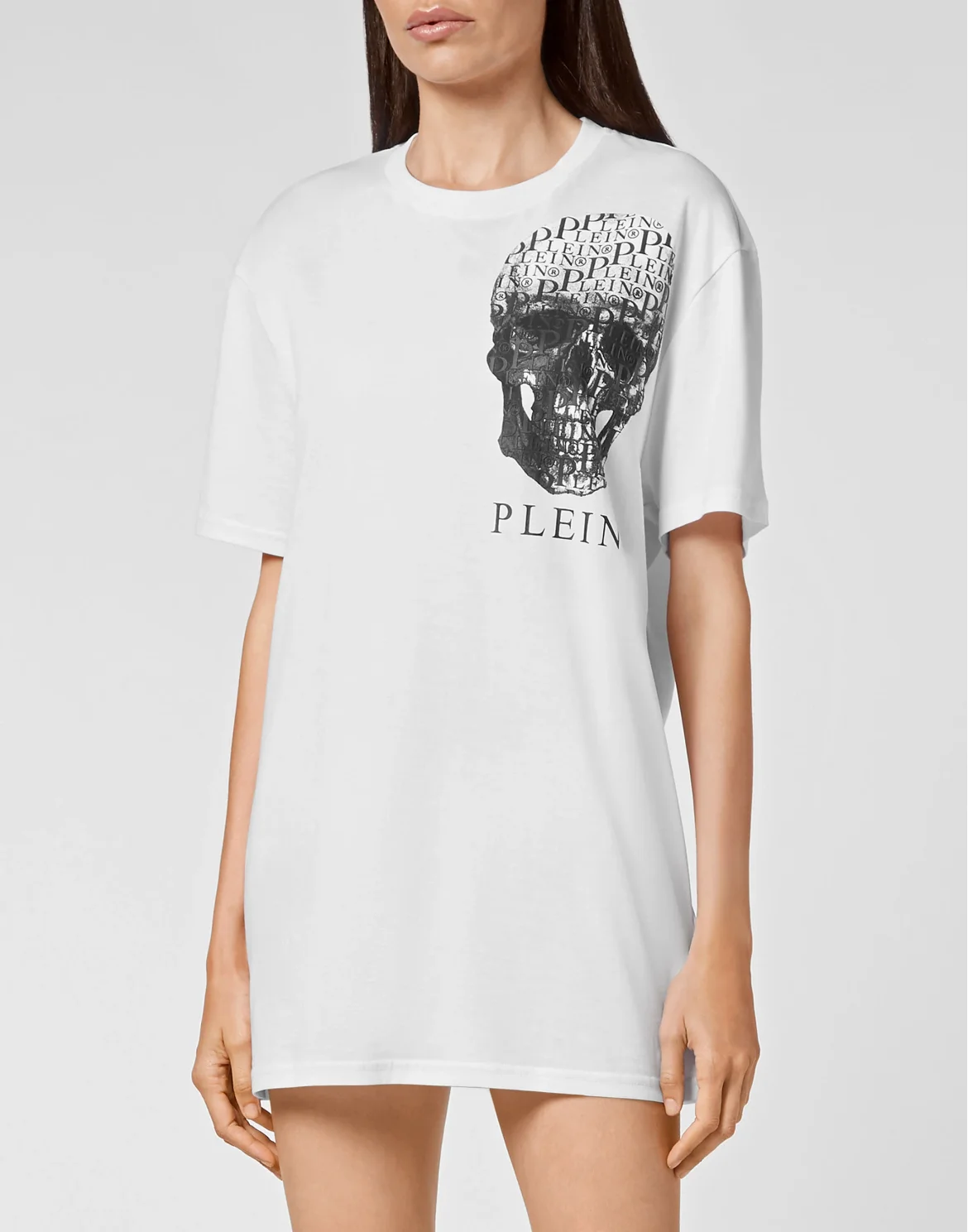 T-shirt Round Neck SS Skull and Plein with Crystals, цвет: Белый
