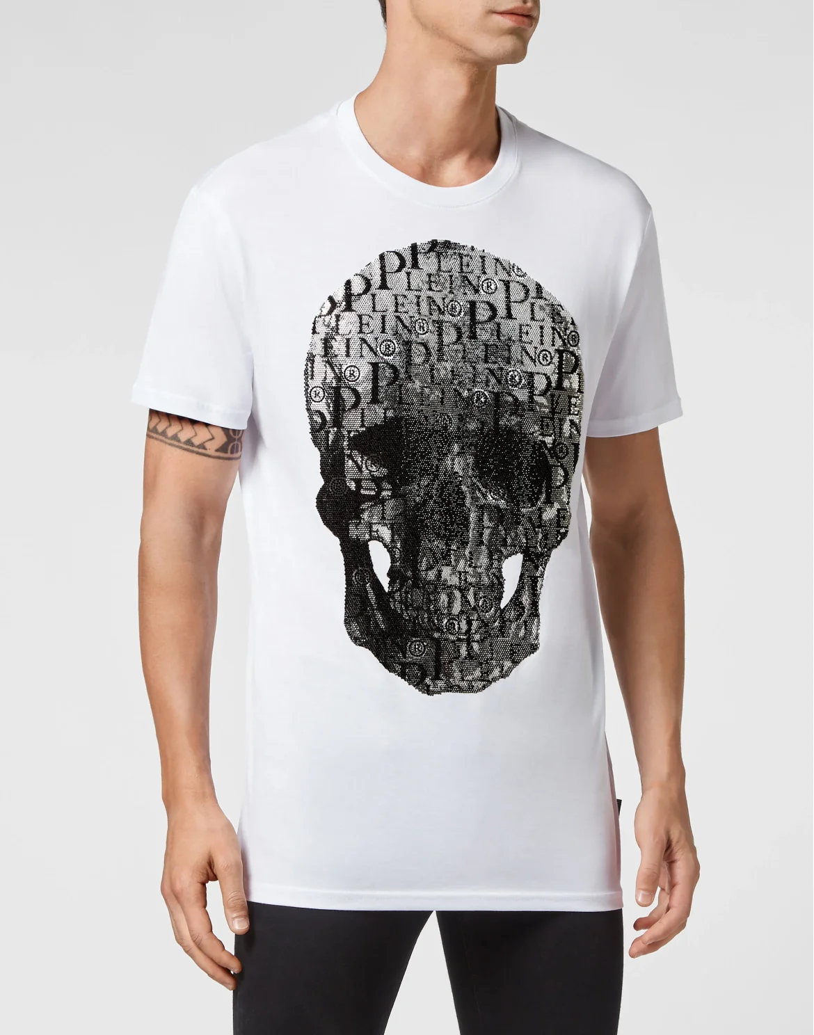 T-shirt Round Neck SS Skull and Plein with Crystals, цвет: Белый