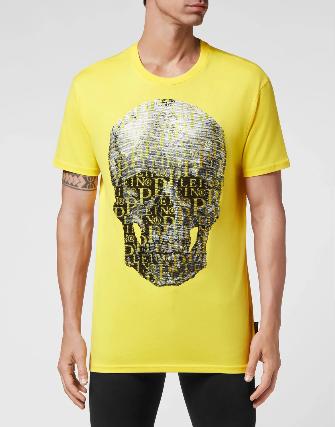 T-shirt Round Neck SS Skull and Plein with Crystals, цвет: Желтый