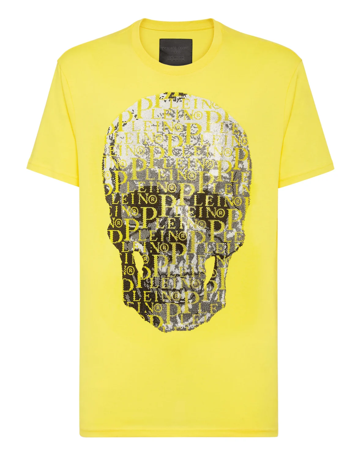 T-shirt Round Neck SS Skull and Plein with Crystals, цвет: Желтый