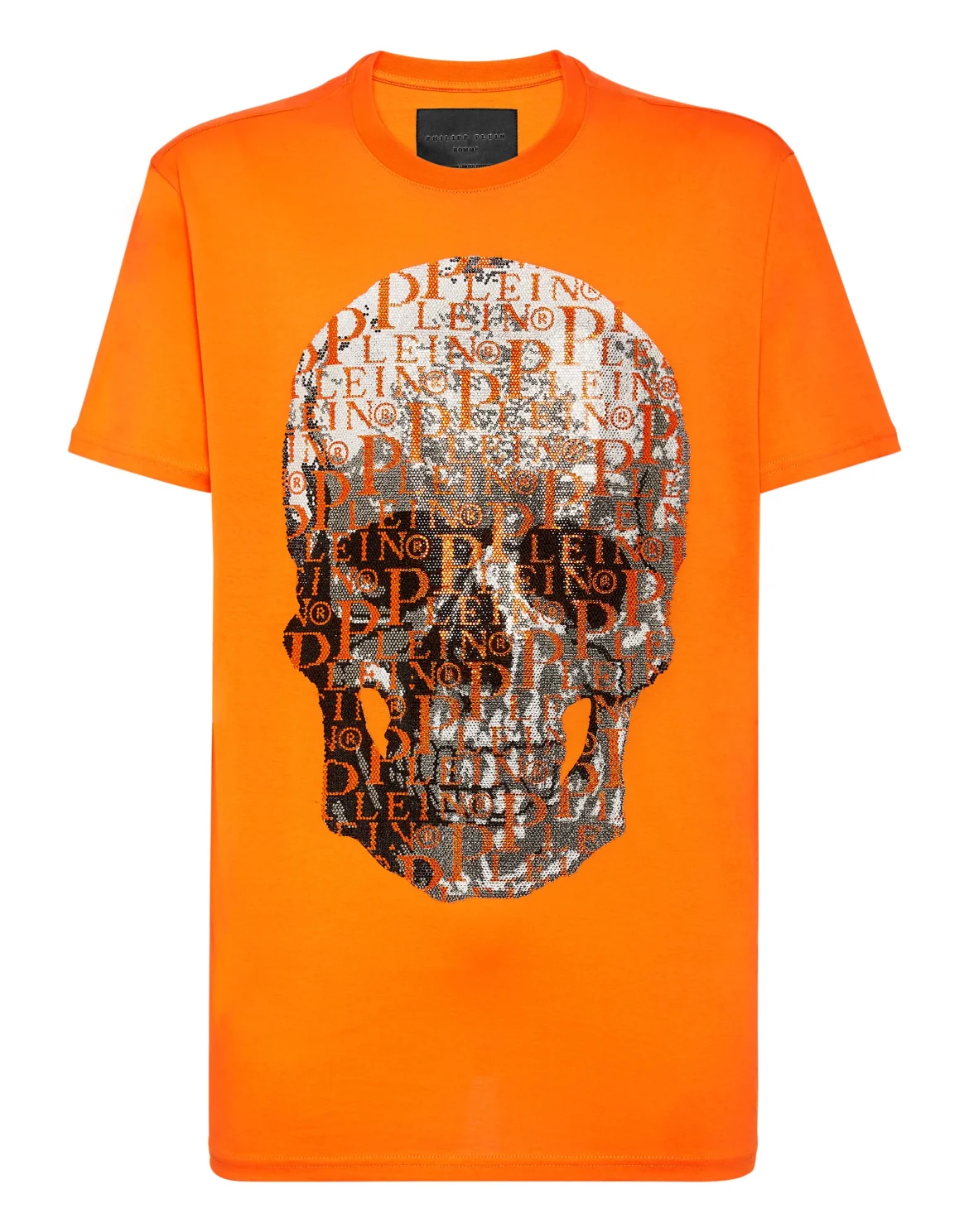 T-shirt Round Neck SS Skull and Plein with Crystals, цвет: Оранжевый