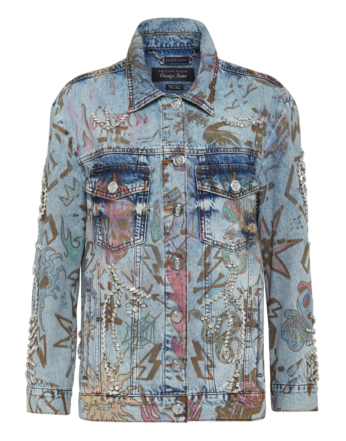 Denim Jacket Oversize Tattoo Monogram with Crystals, цвет: Синий