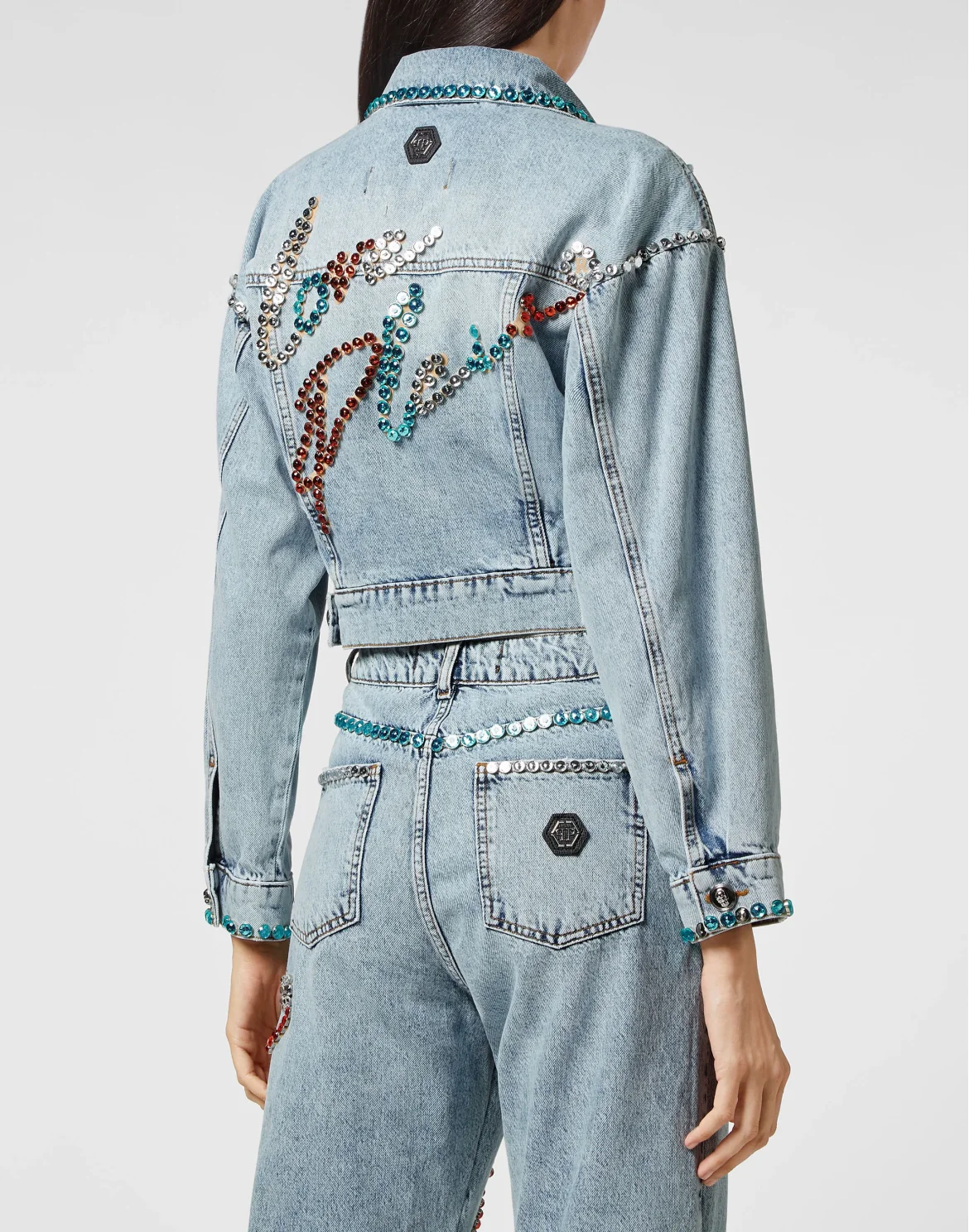 Denim Jacket Cropped Destroyed with Crystals, цвет: Синий