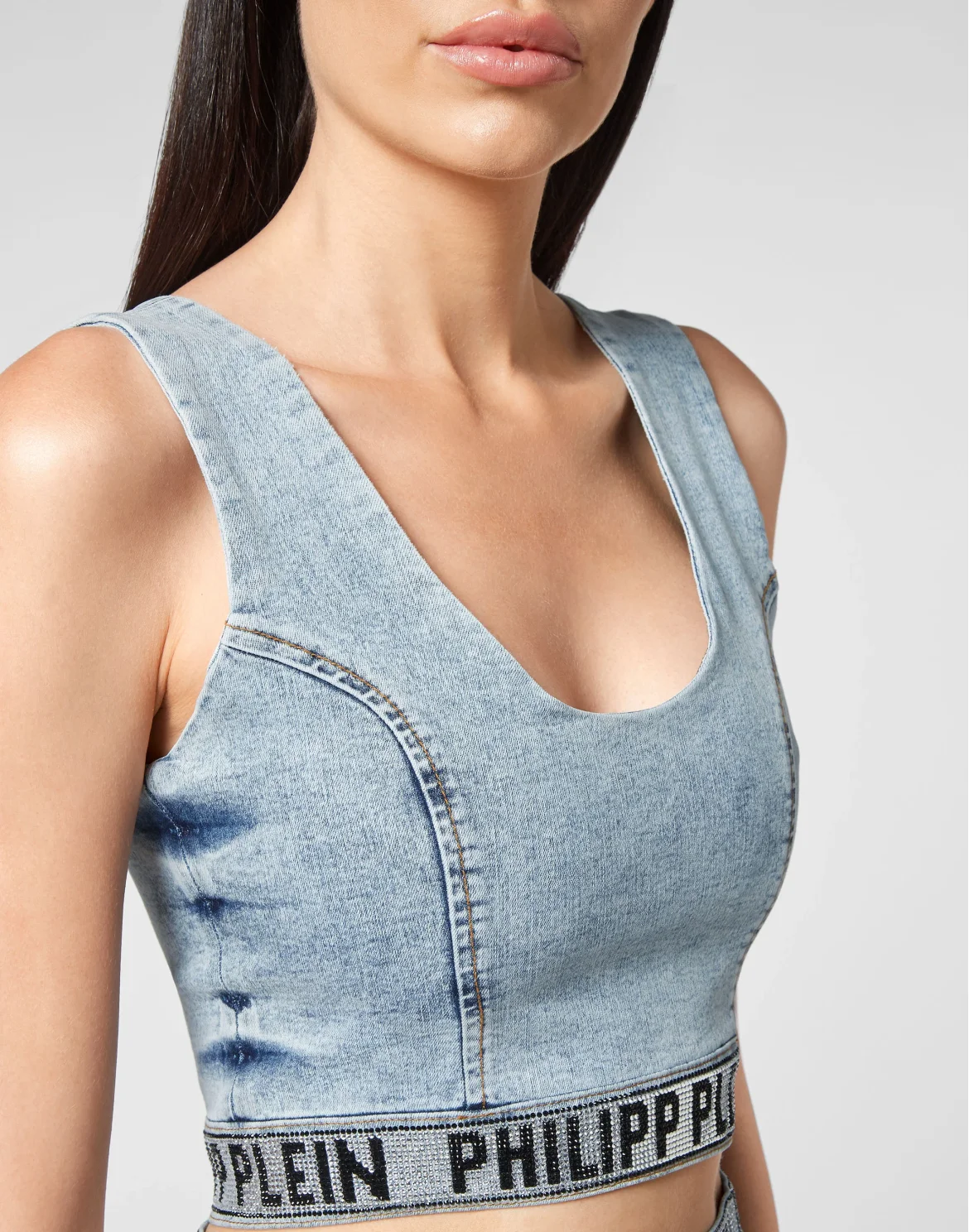 Denim Super Stretch Top Gothic Plein with Crystals, цвет: Синий