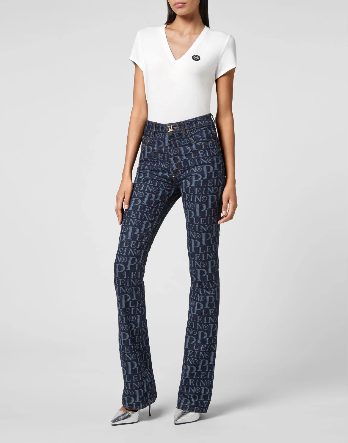 Denim High wasted flare All over PP, цвет: Синий