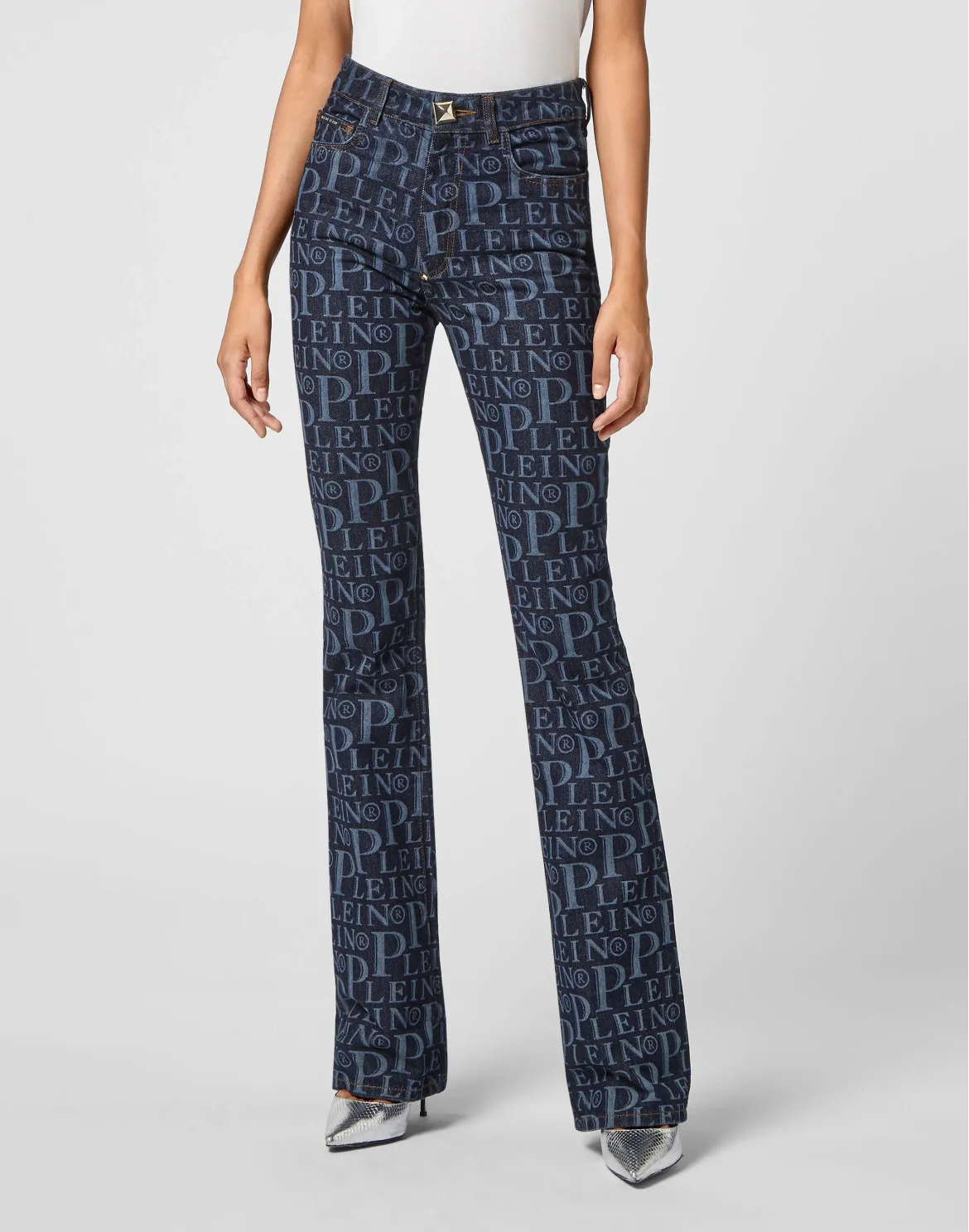 Denim High wasted flare All over PP, цвет: Синий