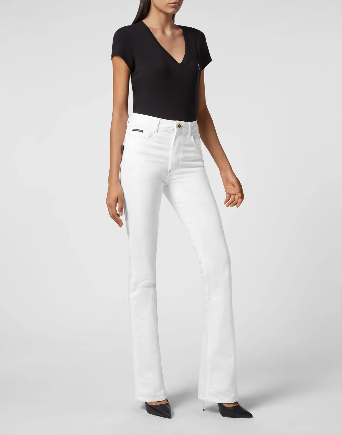 Denim High wasted flare Skull, цвет: Белый