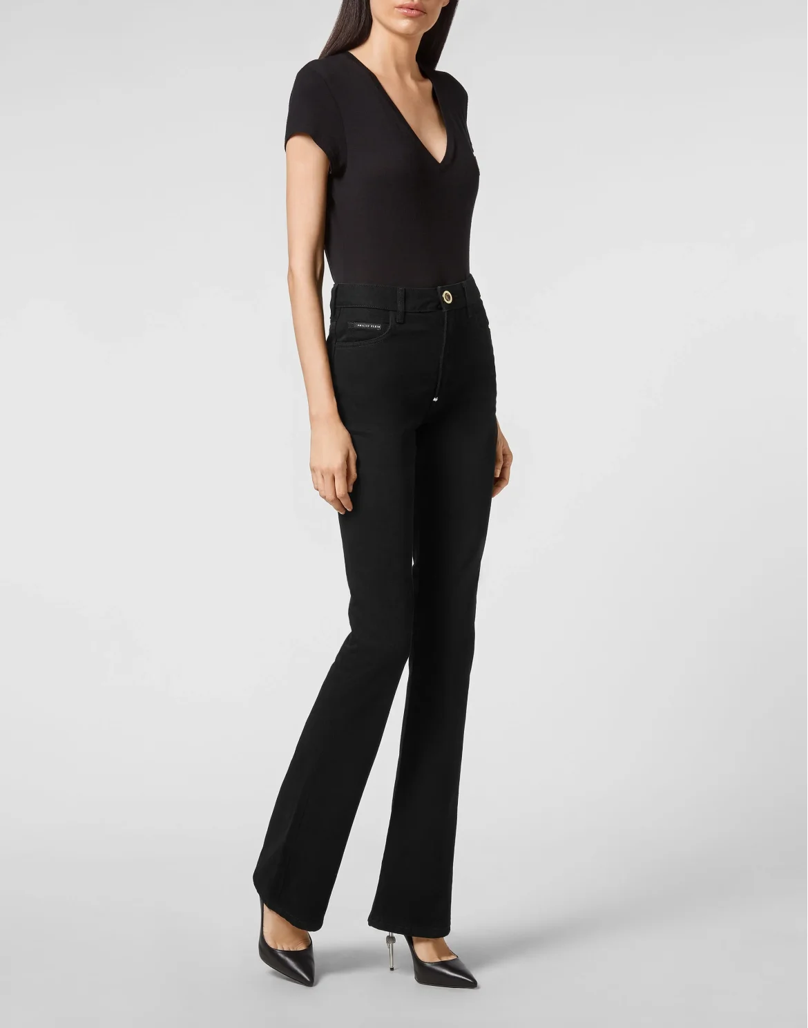 Denim High wasted flare Skull, цвет: Черный